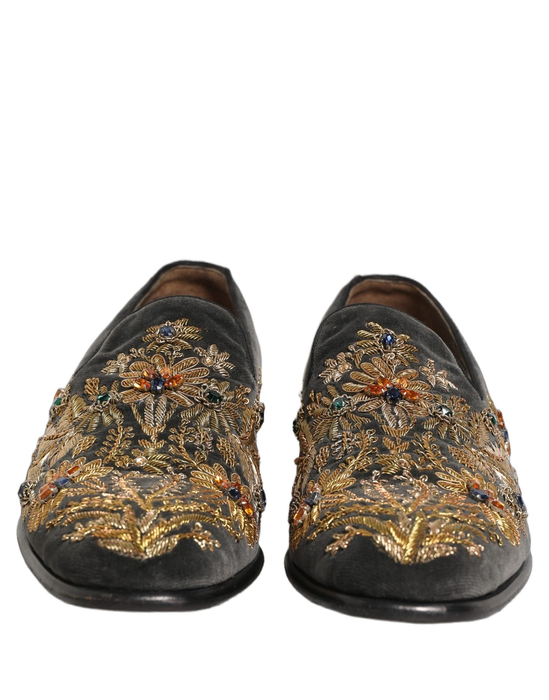 Dolce & Gabbana Black Velvet Embellished Dress Loafers Shoes | Regal Royce