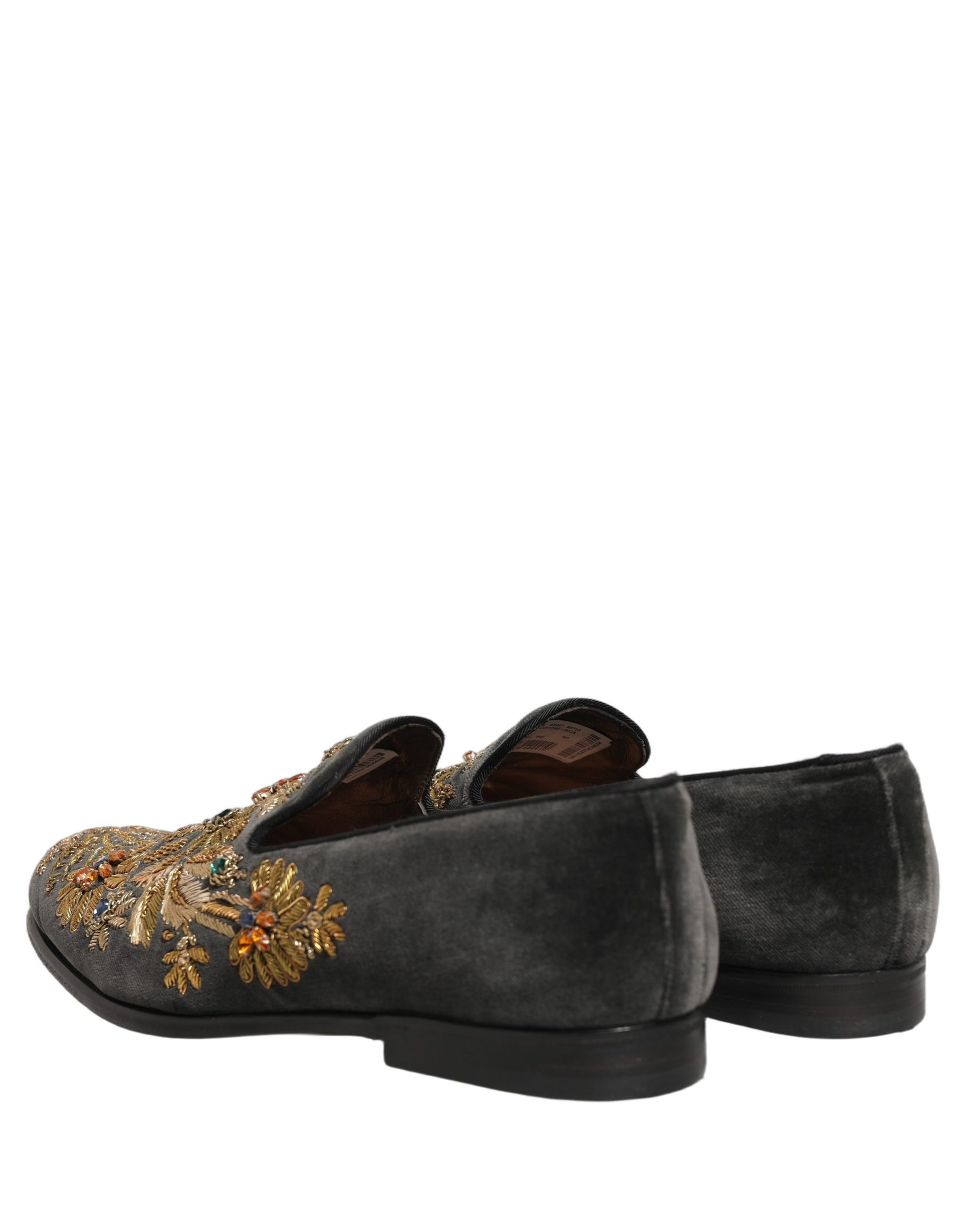 Dolce & Gabbana Black Velvet Embellished Dress Loafers Shoes | Regal Royce