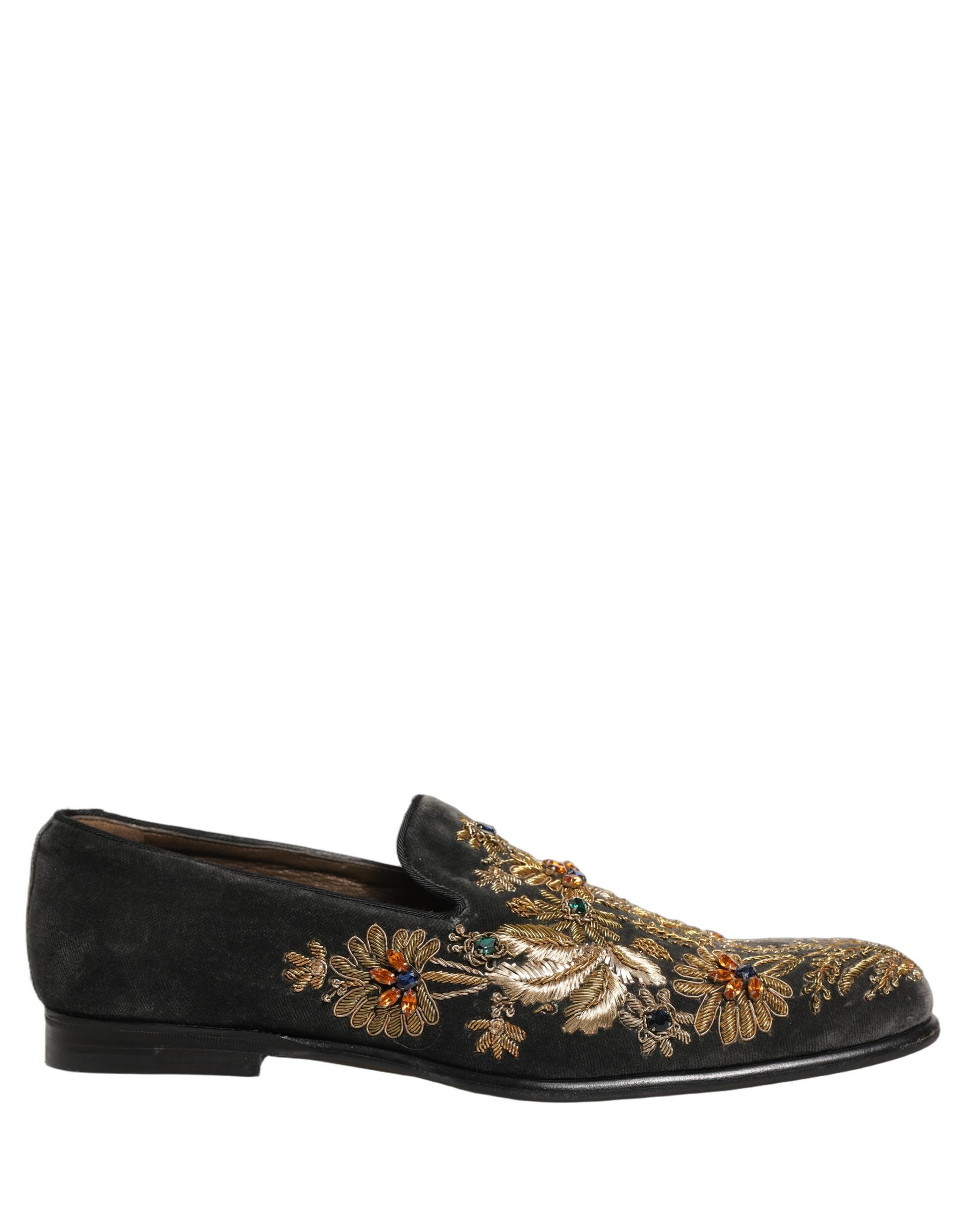 Dolce & Gabbana Black Velvet Embellished Dress Loafers Shoes | Regal Royce