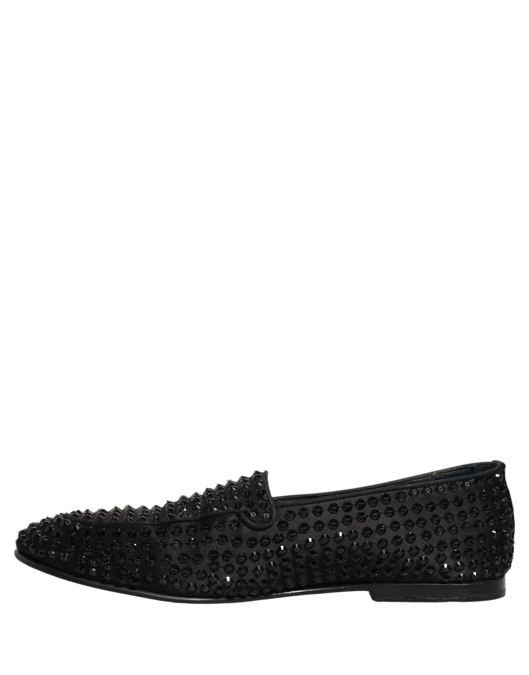 Dolce & Gabbana Black Rhinestone Embellished Loafers Shoes | Regal Royce