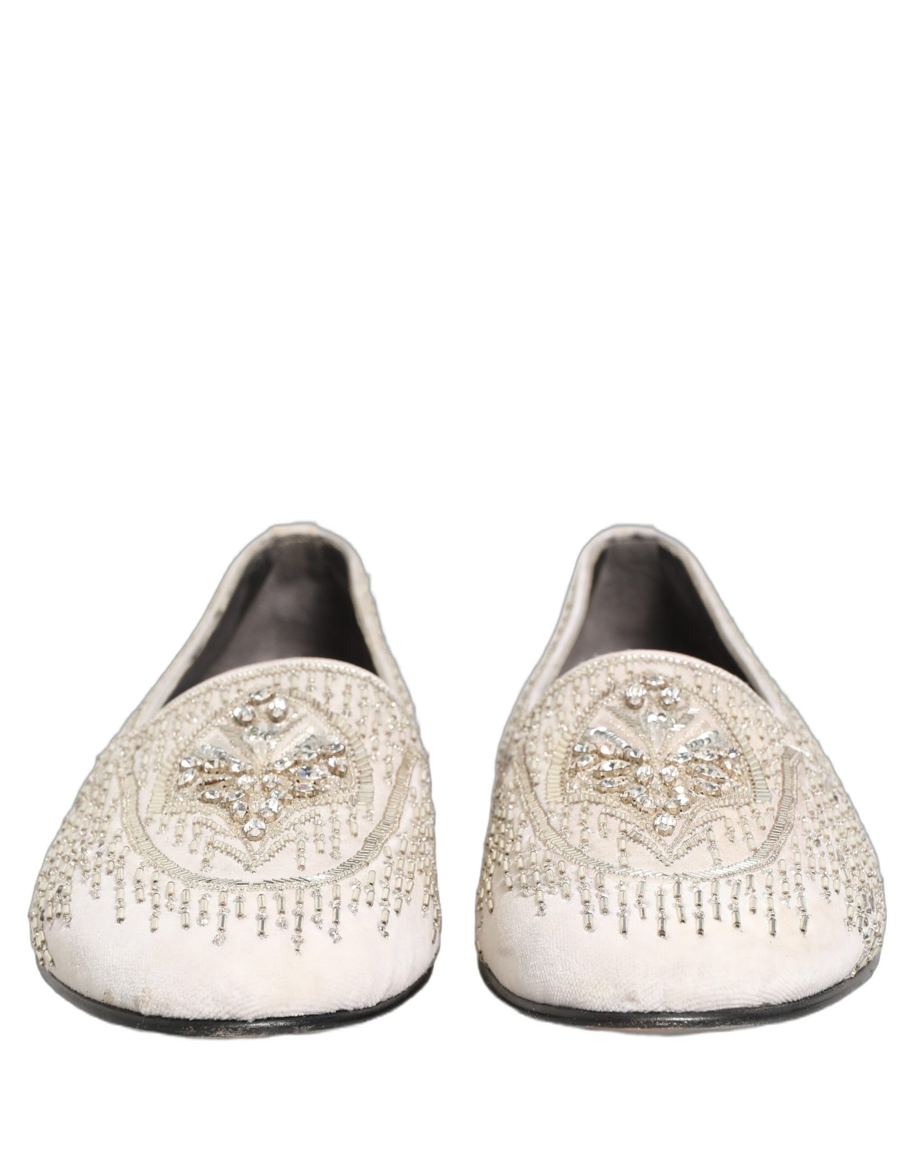 Dolce & Gabbana White Satin Embellished Dress Loafers Shoes | Regal Royce