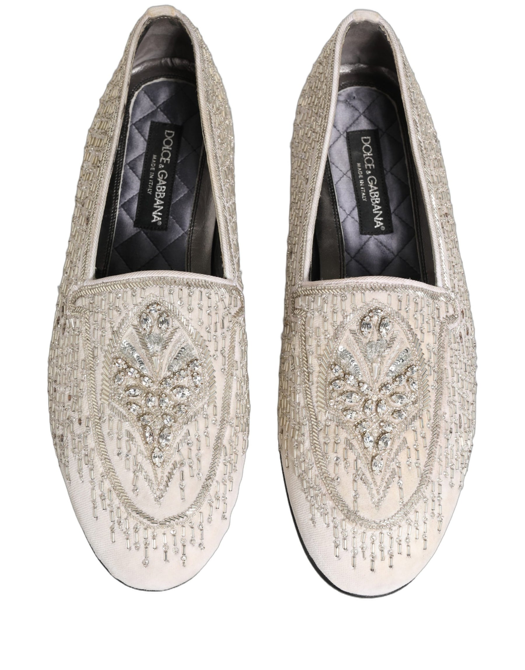 Dolce & Gabbana White Satin Embellished Dress Loafers Shoes | Regal Royce