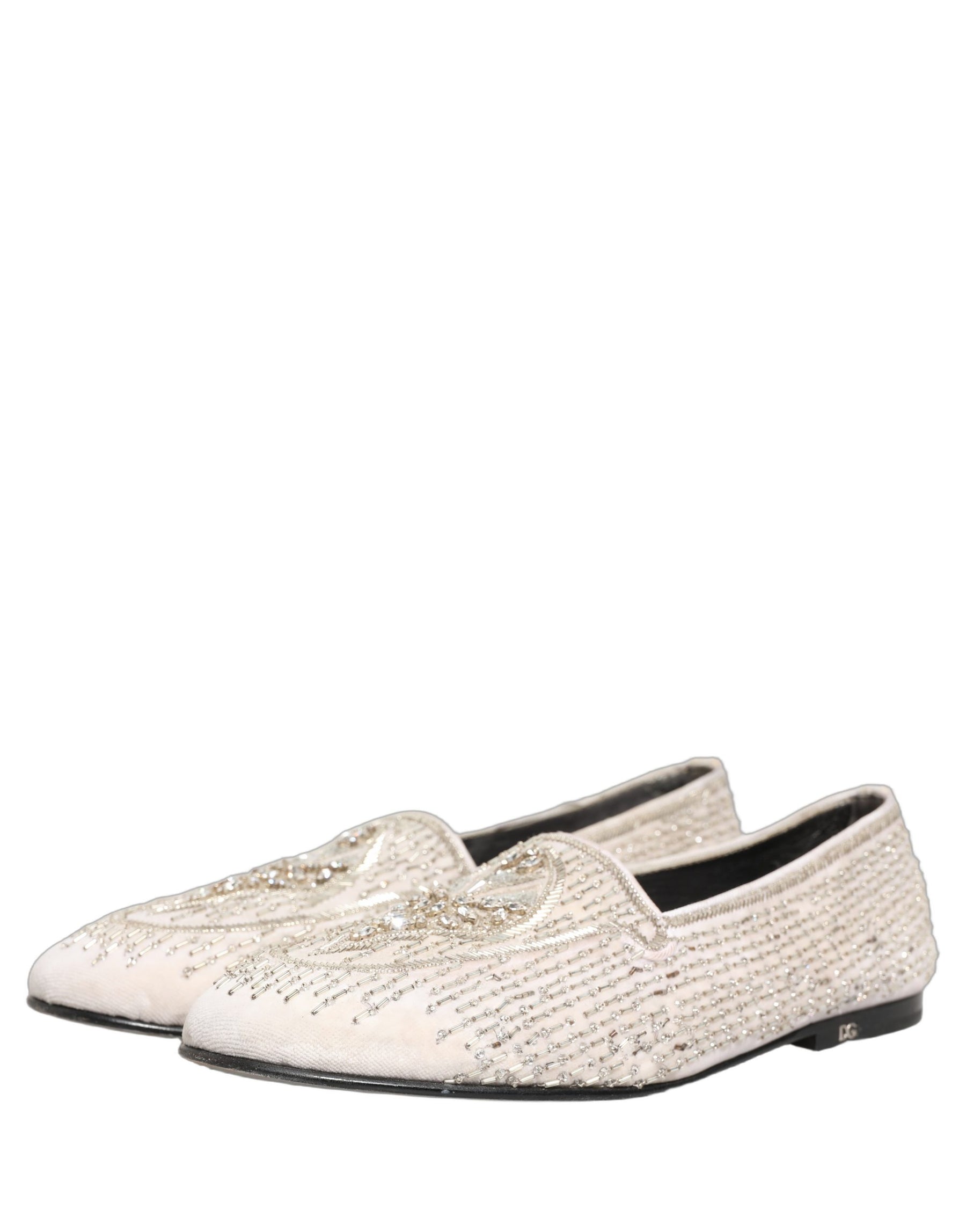 Dolce & Gabbana White Satin Embellished Dress Loafers Shoes | Regal Royce