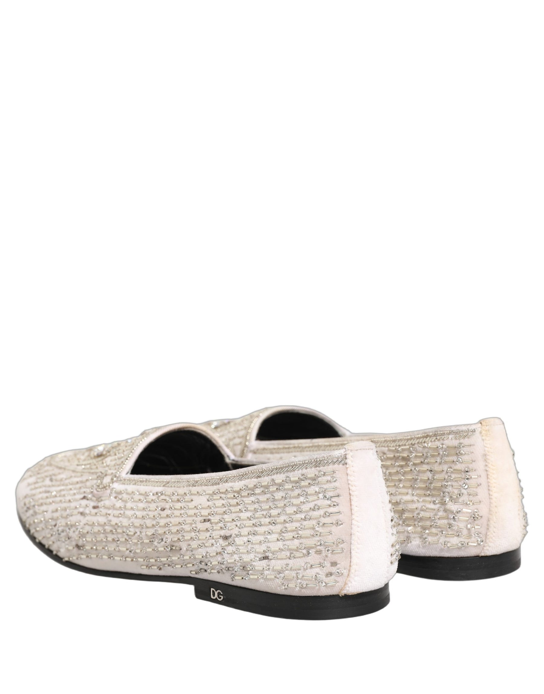 Dolce & Gabbana White Satin Embellished Dress Loafers Shoes | Regal Royce