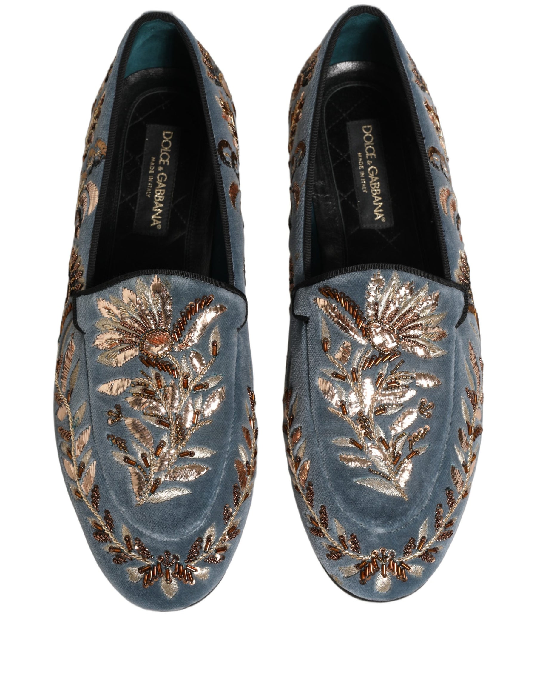 Dolce & Gabbana Blue Velvet Embellished Dress Loafers Shoes | Regal Royce