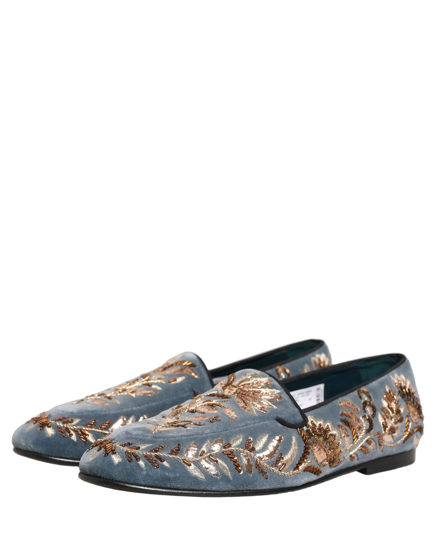 Dolce & Gabbana Blue Velvet Embellished Dress Loafers Shoes | Regal Royce