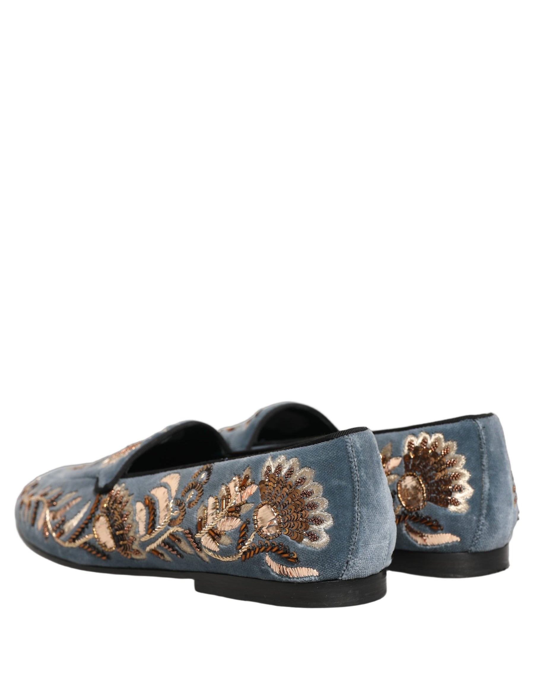 Dolce & Gabbana Blue Velvet Embellished Dress Loafers Shoes | Regal Royce