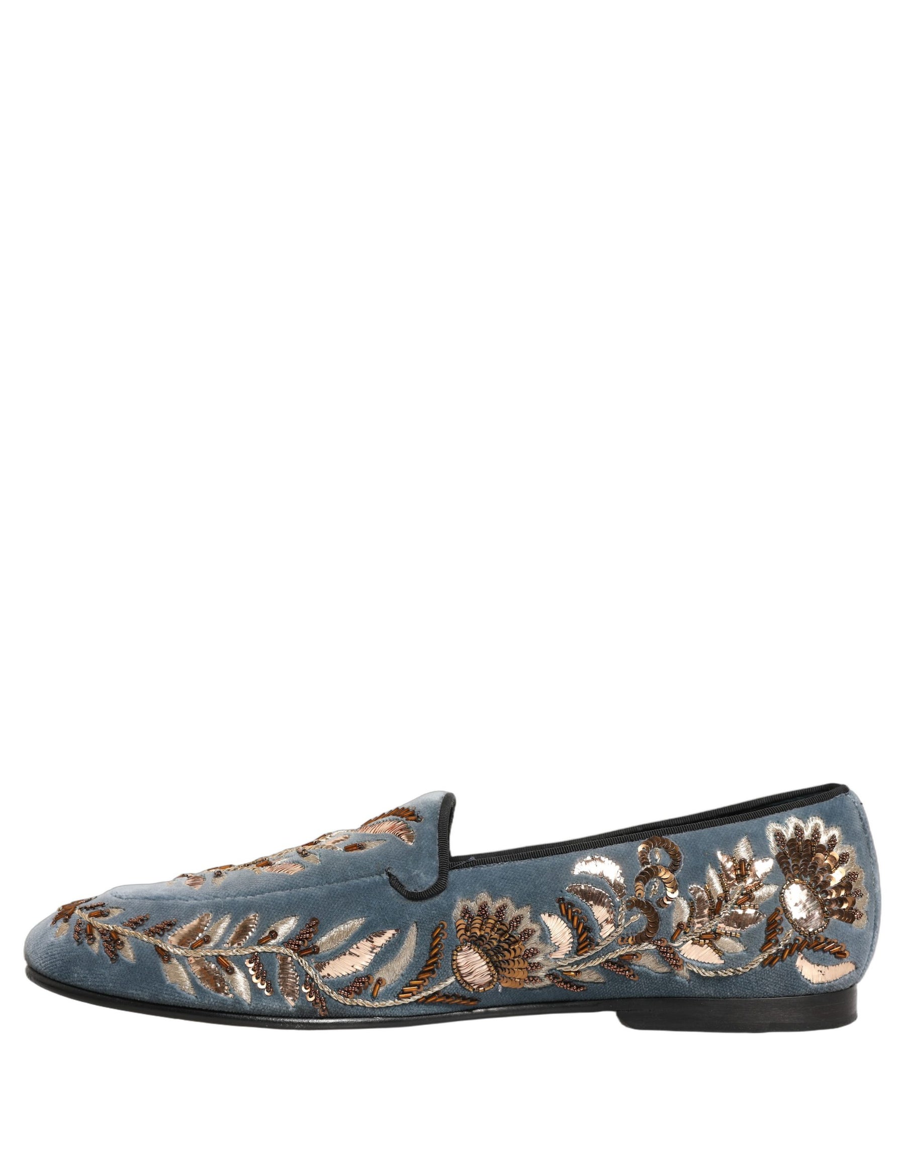 Dolce & Gabbana Blue Velvet Embellished Dress Loafers Shoes | Regal Royce