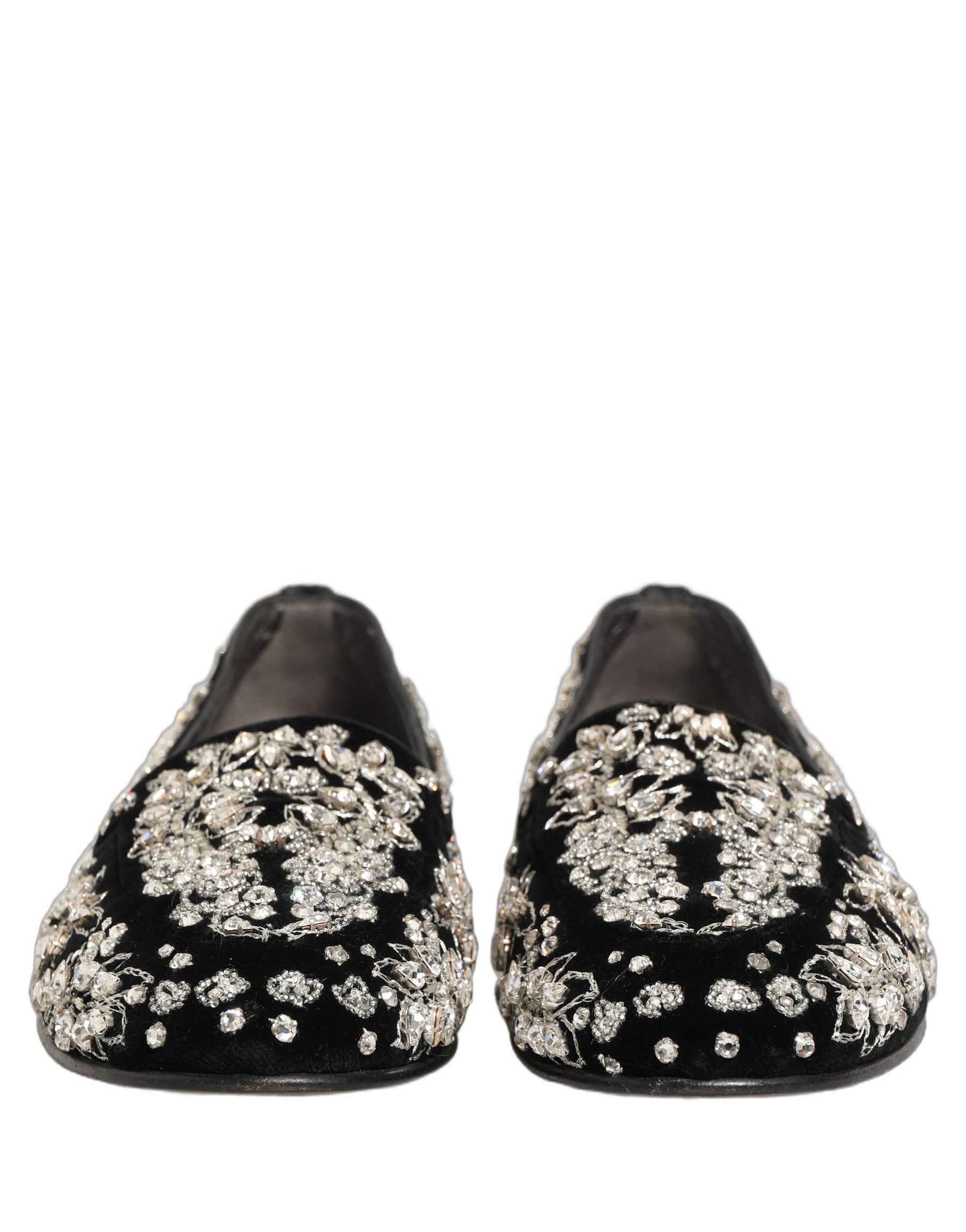 Dolce & Gabbana Black Velvet Embellished Dress Loafers Shoes | Regal Royce