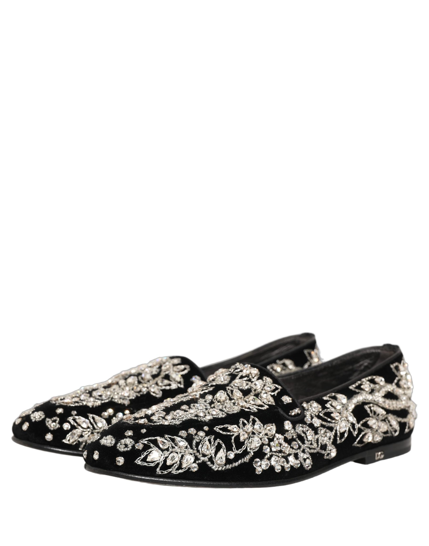 Dolce & Gabbana Black Velvet Embellished Dress Loafers Shoes | Regal Royce