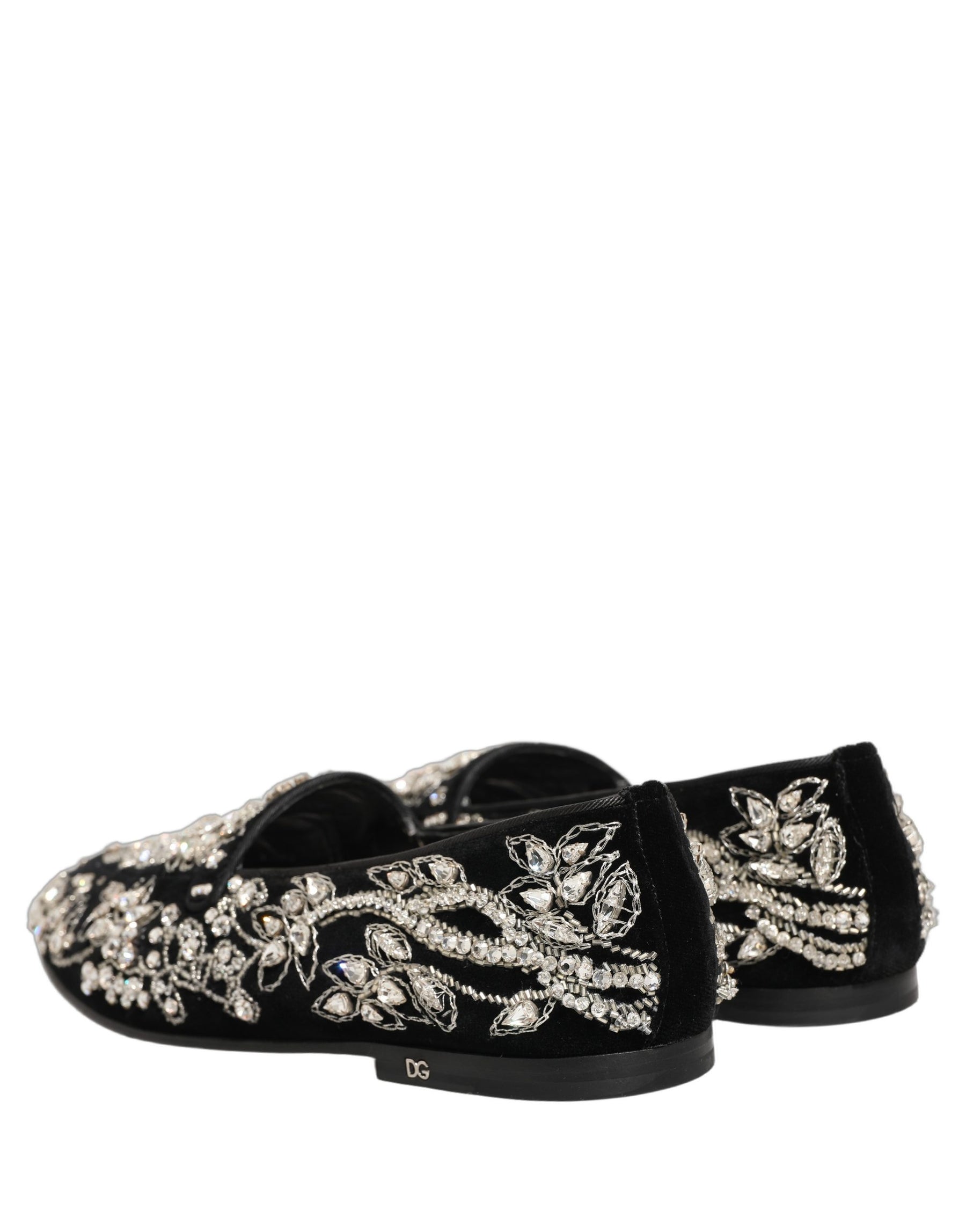 Dolce & Gabbana Black Velvet Embellished Dress Loafers Shoes | Regal Royce