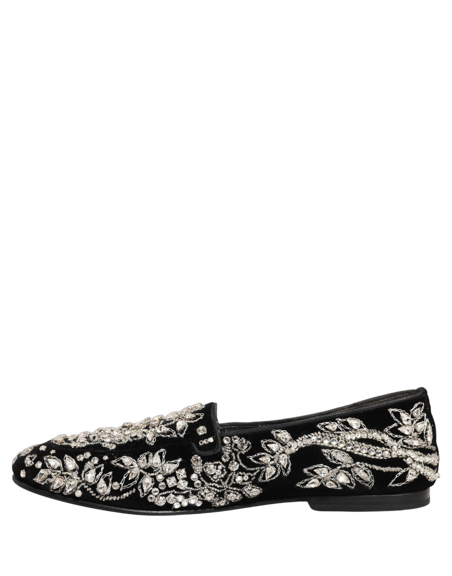 Dolce & Gabbana Black Velvet Embellished Dress Loafers Shoes | Regal Royce