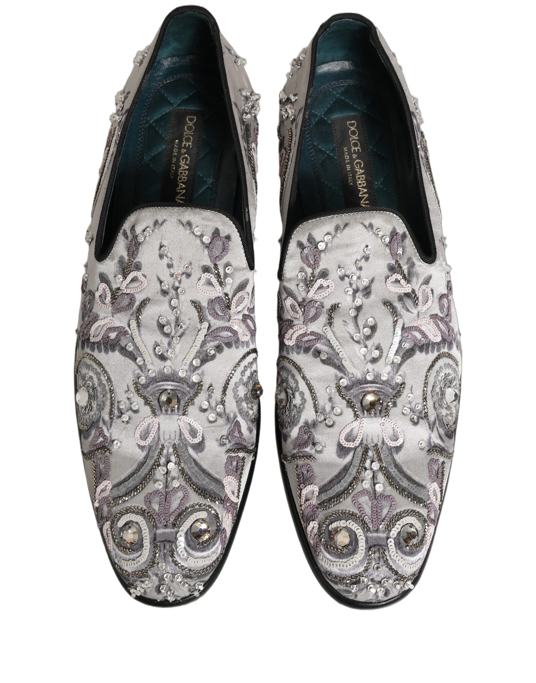 Dolce & Gabbana White Sequined Formal Slip On Loafers Shoes | Regal Royce