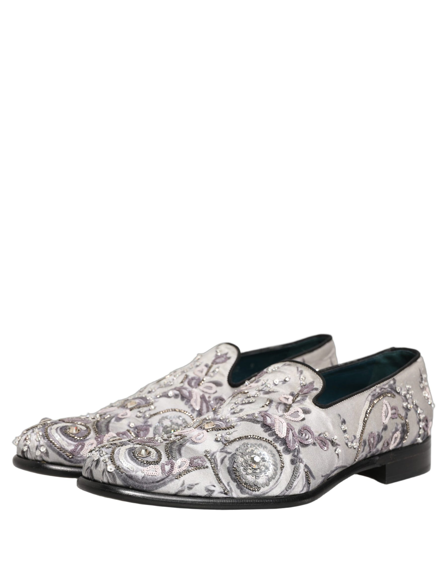 Dolce & Gabbana White Sequined Formal Slip On Loafers Shoes | Regal Royce