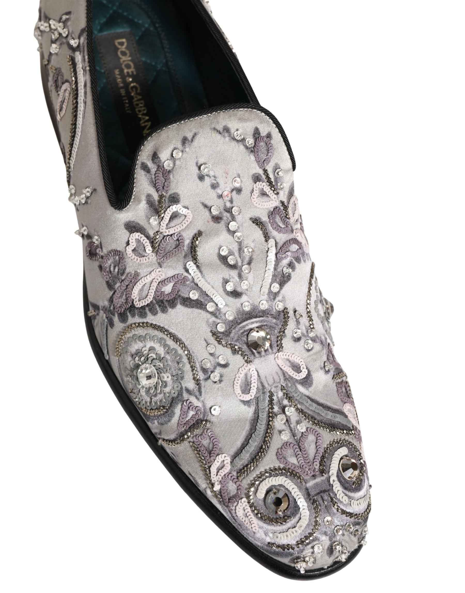 Dolce & Gabbana White Sequined Formal Slip On Loafers Shoes | Regal Royce