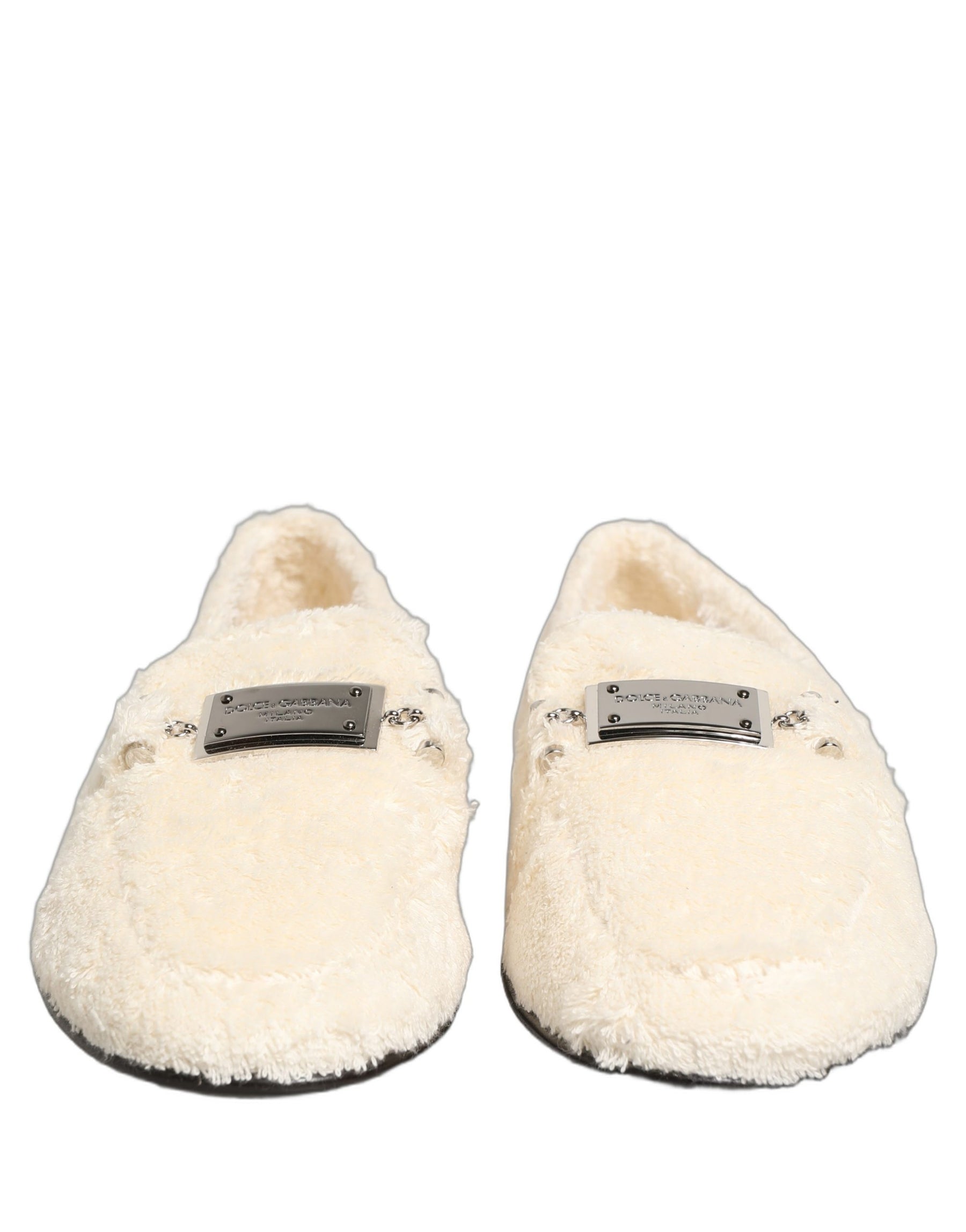Dolce & Gabbana White Fur Shearling Men Dress Loafers Shoes | Regal Royce