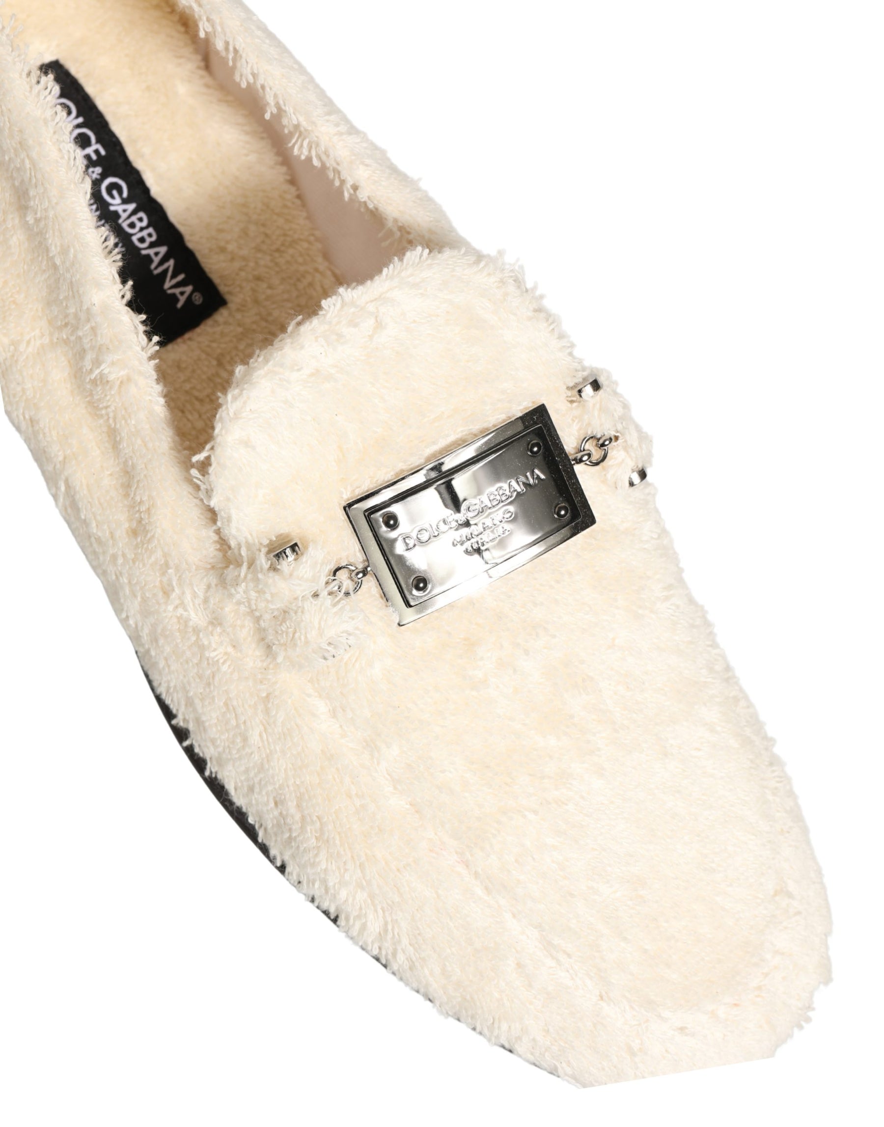 Dolce & Gabbana White Fur Shearling Men Dress Loafers Shoes | Regal Royce