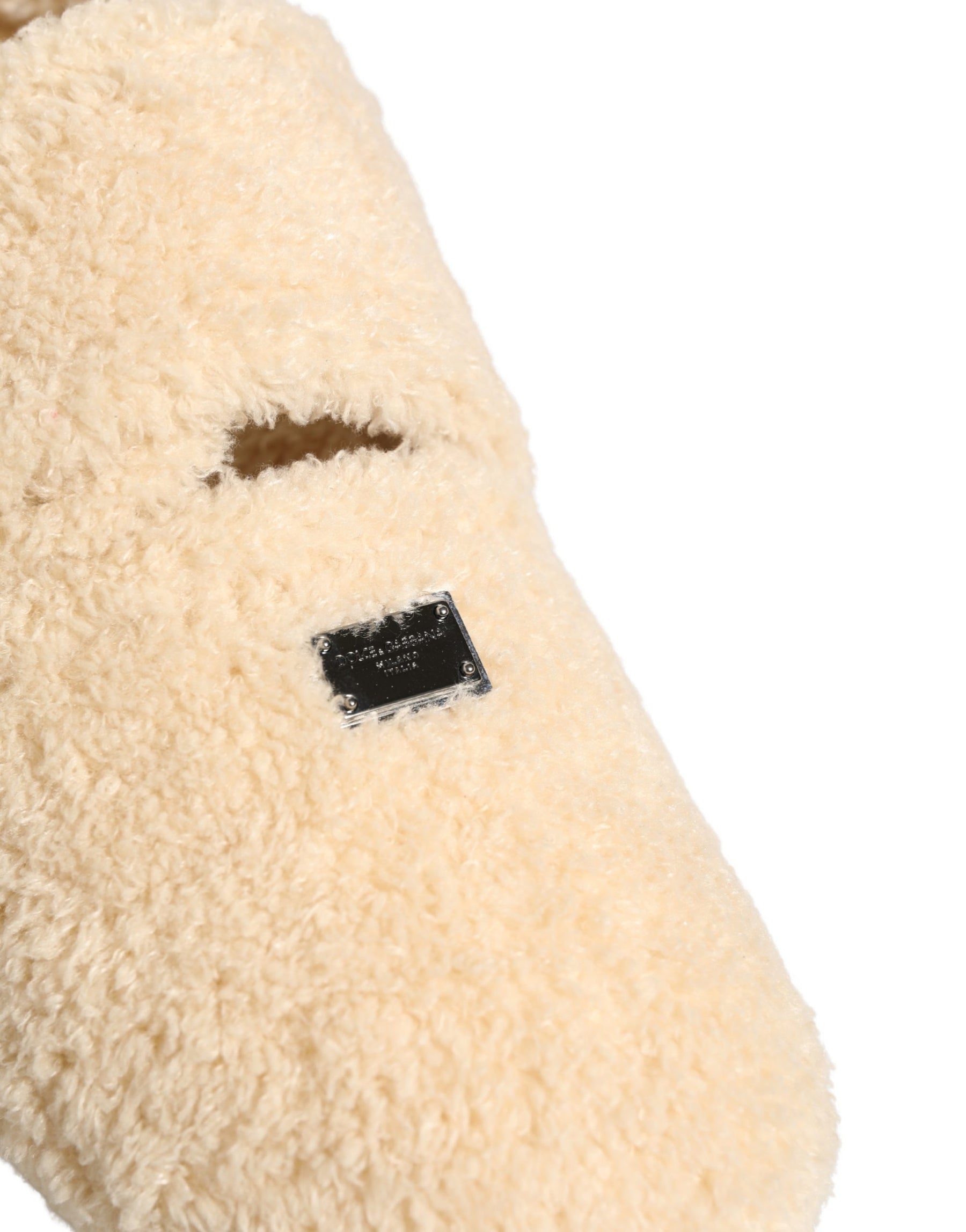 Dolce & Gabbana Beige Faux Fur Flats Men Slides Sandals Shoes | Regal Royce