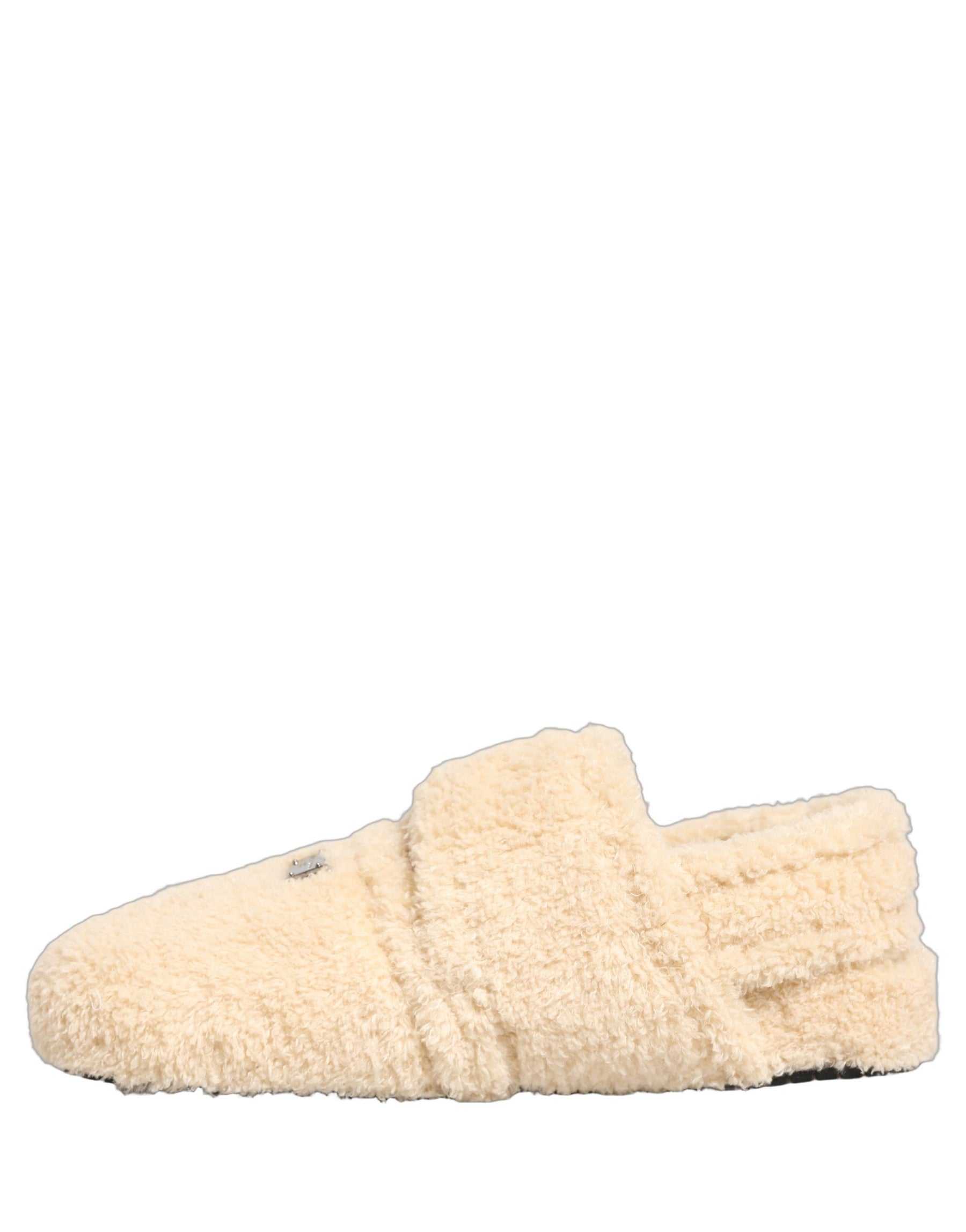 Dolce & Gabbana Beige Faux Fur Flats Men Slides Sandals Shoes | Regal Royce