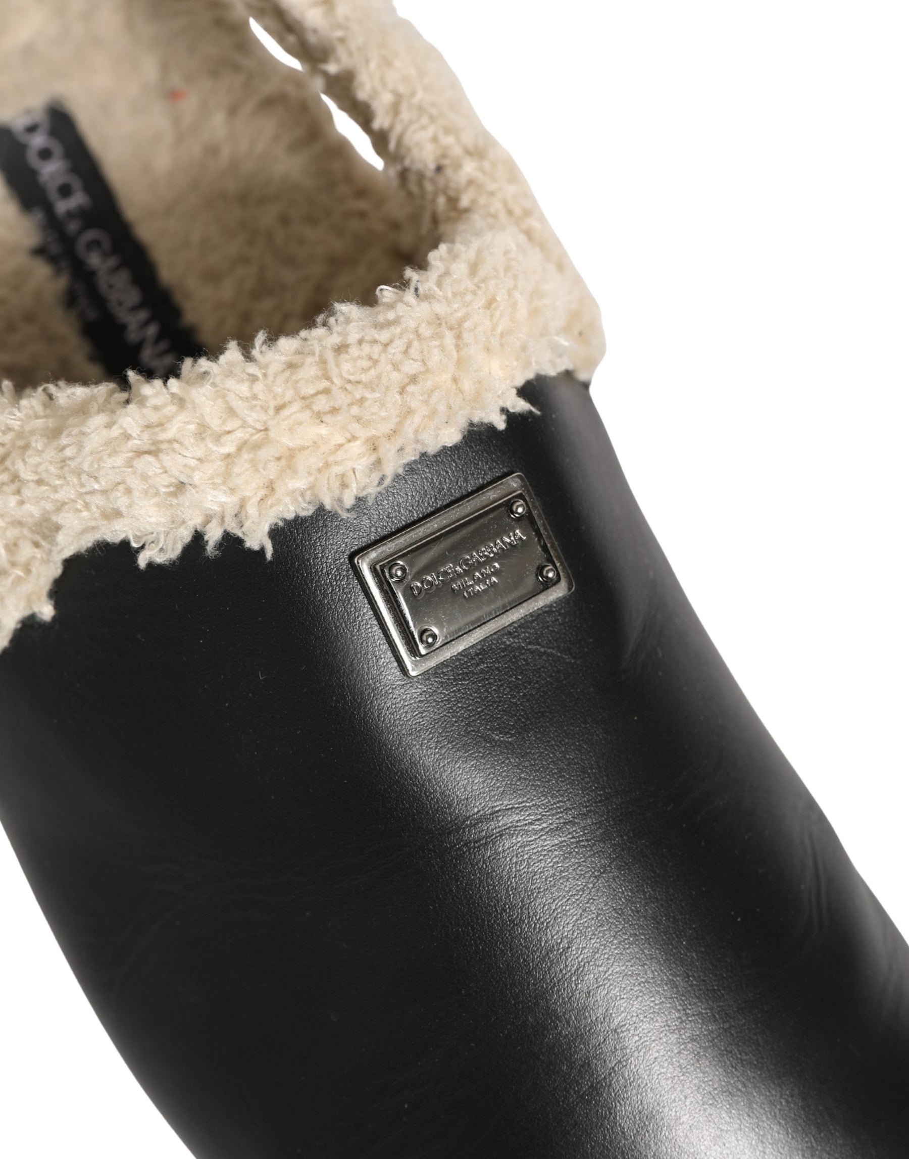 Dolce & Gabbana Beige Black Fur Shearling Slides Sandals Shoes | Regal Royce