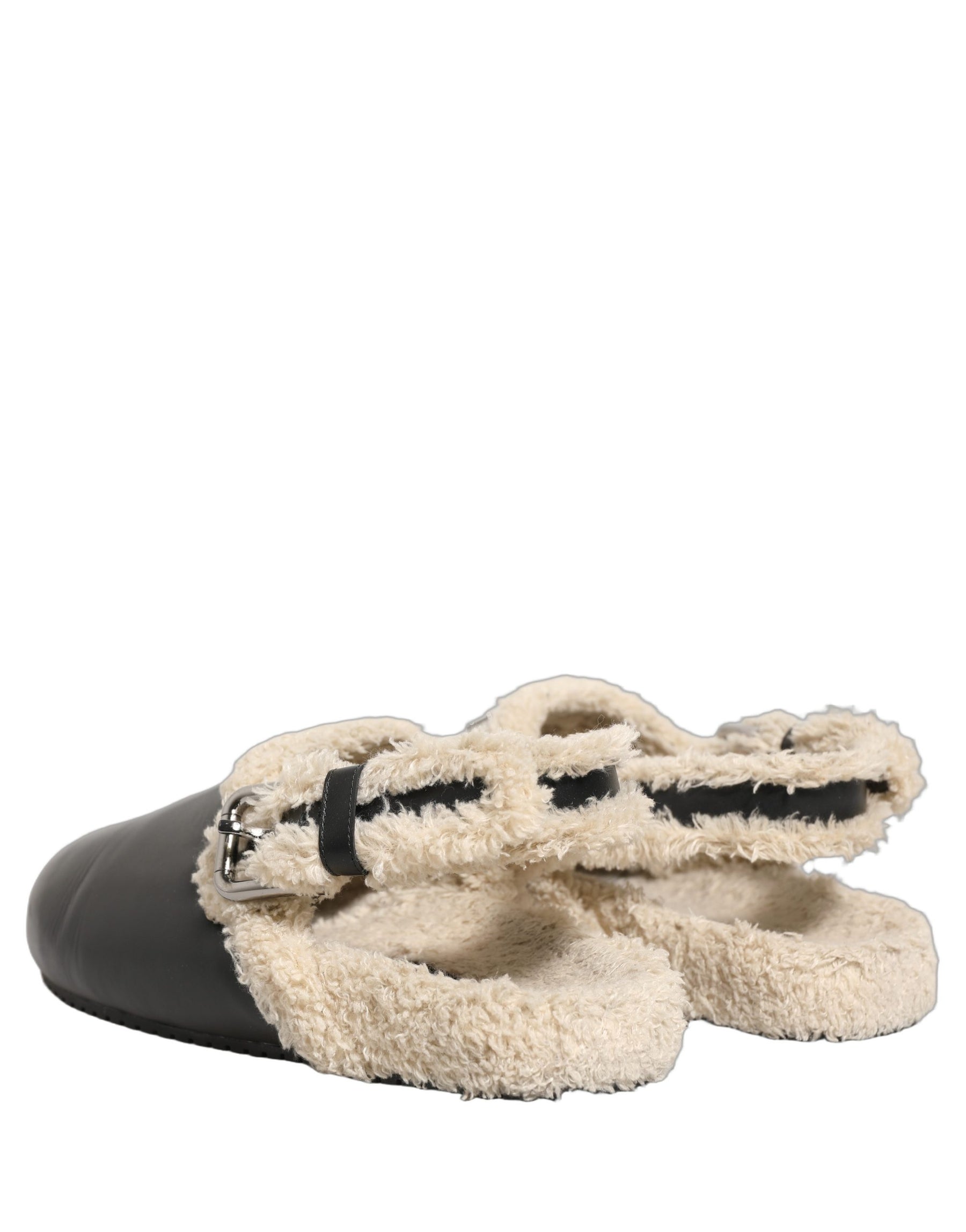Dolce & Gabbana Beige Black Fur Shearling Slides Sandals Shoes | Regal Royce