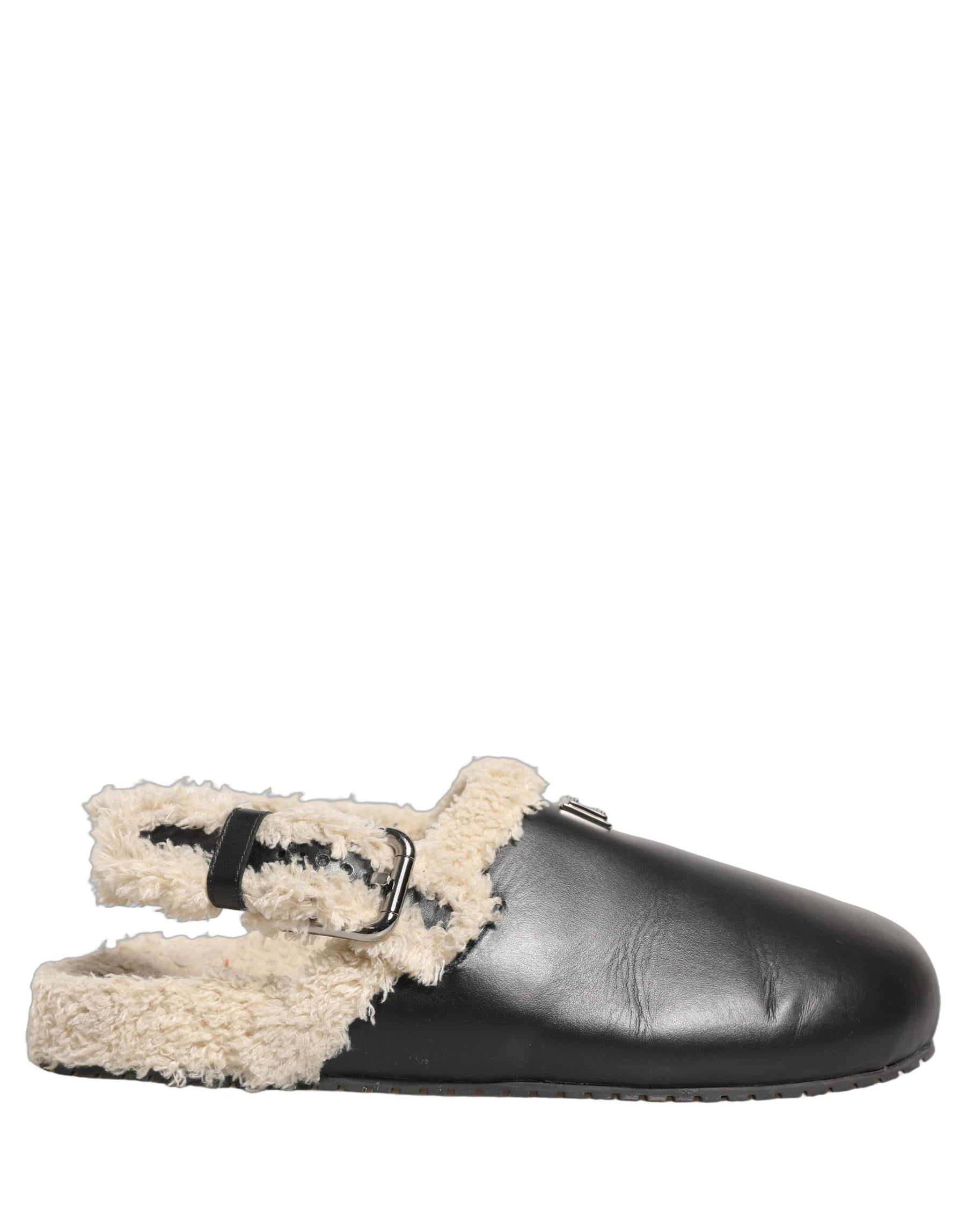 Dolce & Gabbana Beige Black Fur Shearling Slides Sandals Shoes | Regal Royce