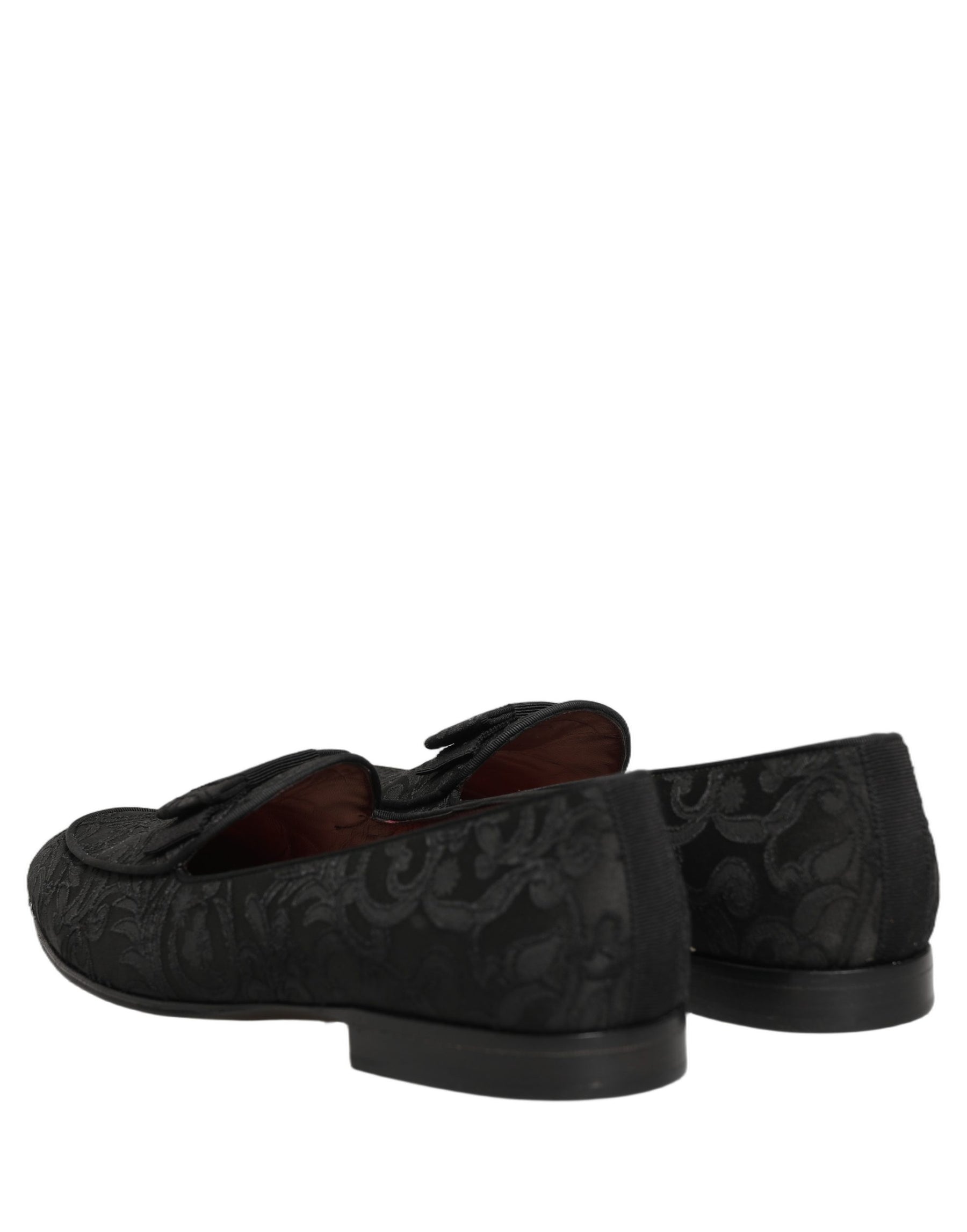 Dolce & Gabbana Black Floral Brocade Men Dress Loafers Shoes | Regal Royce