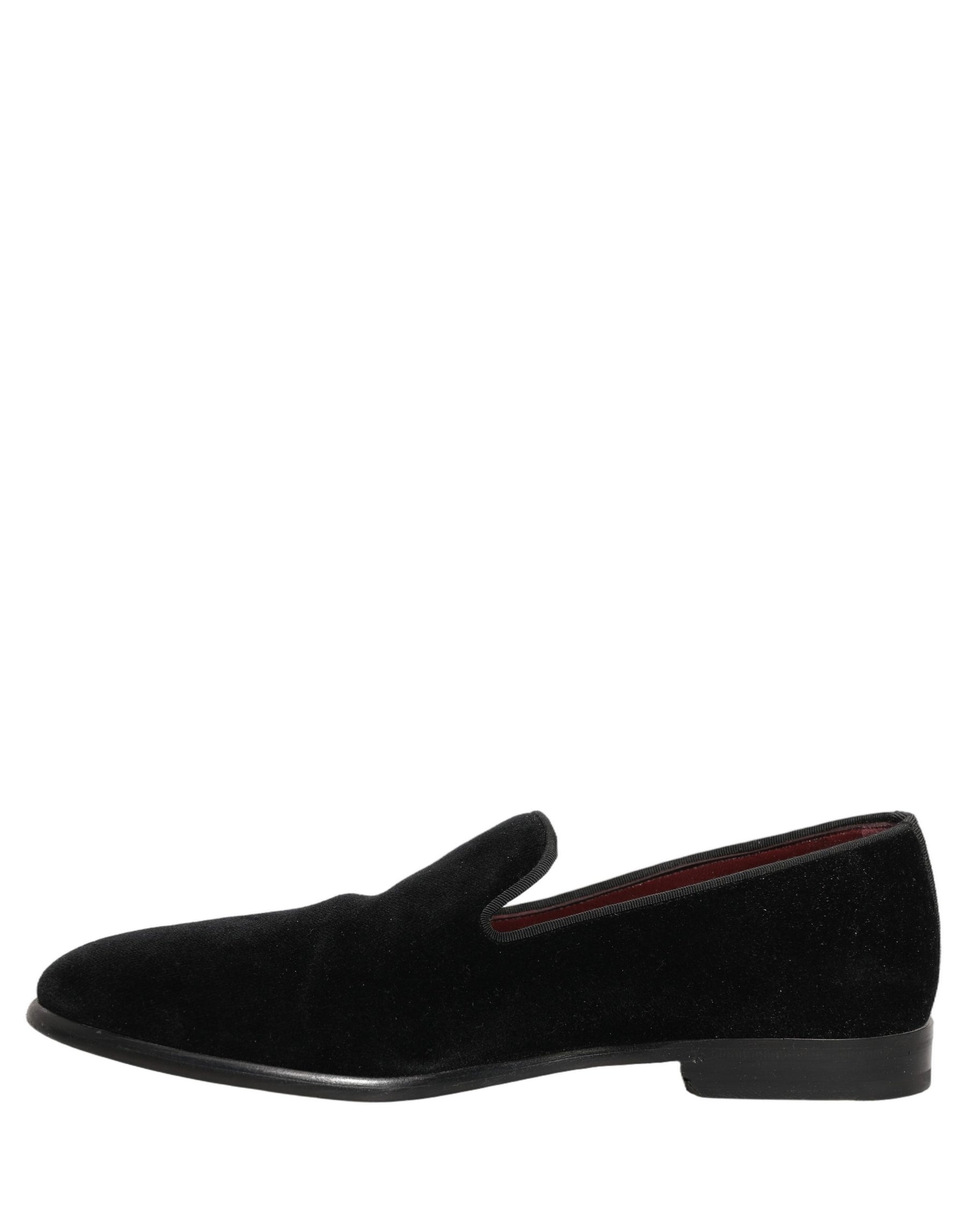 Dolce & Gabbana Black Velvet Cotton Loafers Formal Dress Shoes | Regal Royce