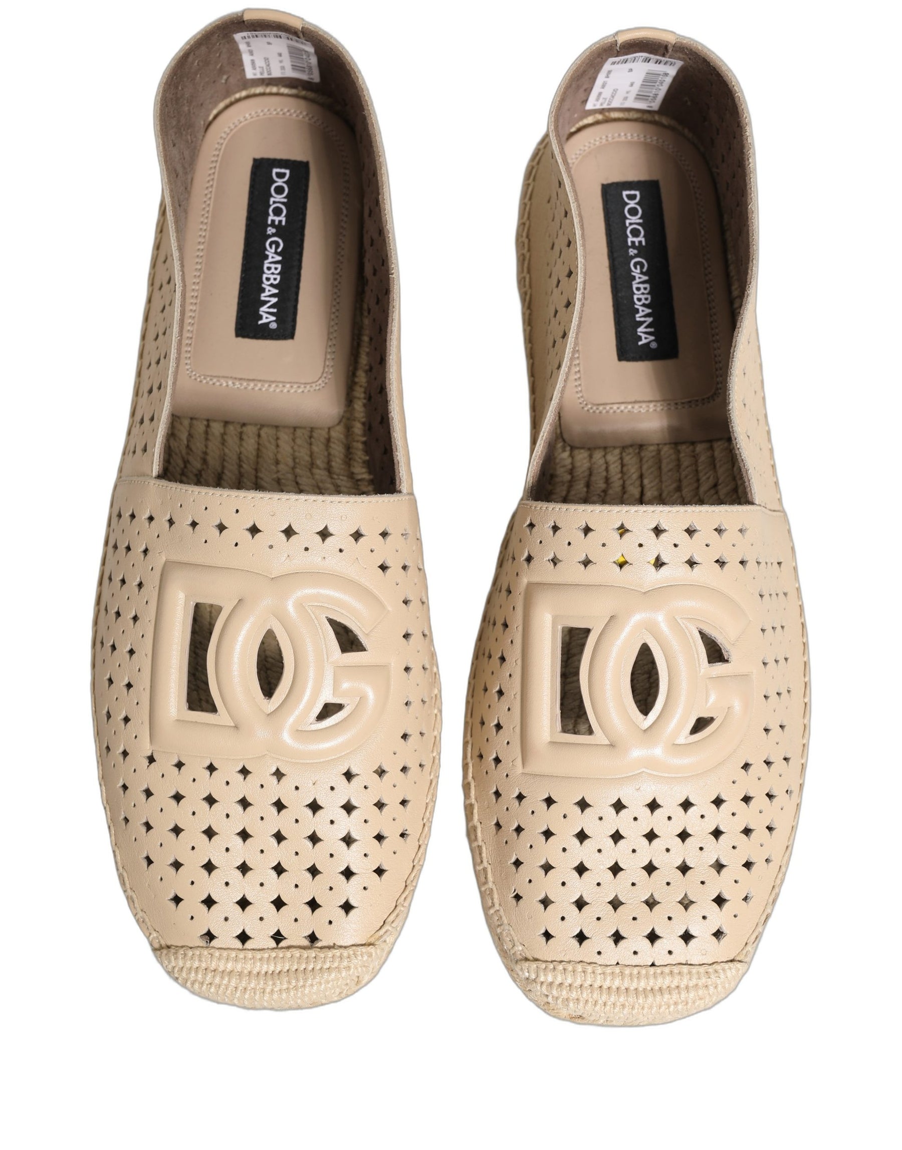Dolce & Gabbana Beige Leather Cutout Logo Espadrilles Shoes | Regal Royce