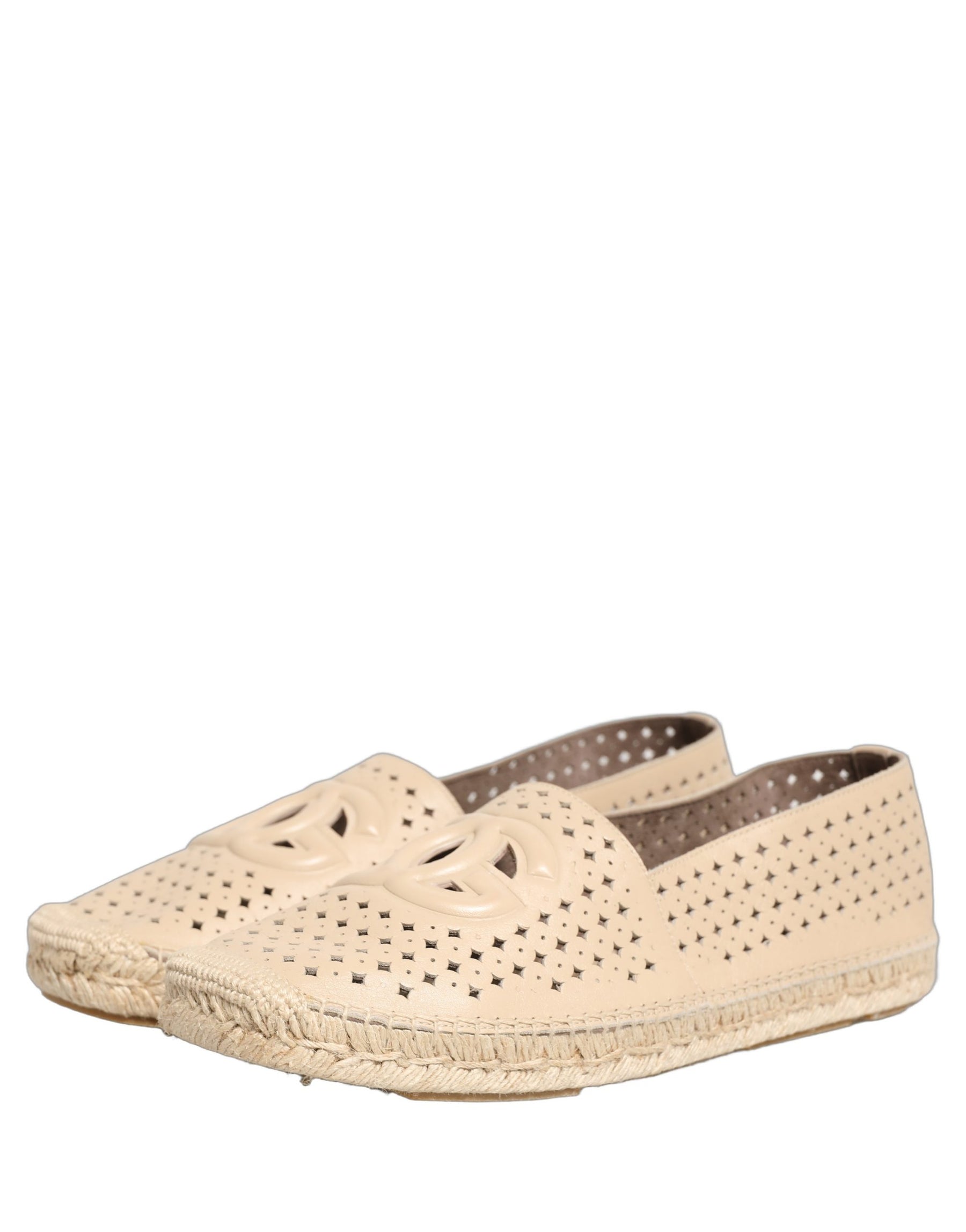 Dolce & Gabbana Beige Leather Cutout Logo Espadrilles Shoes | Regal Royce