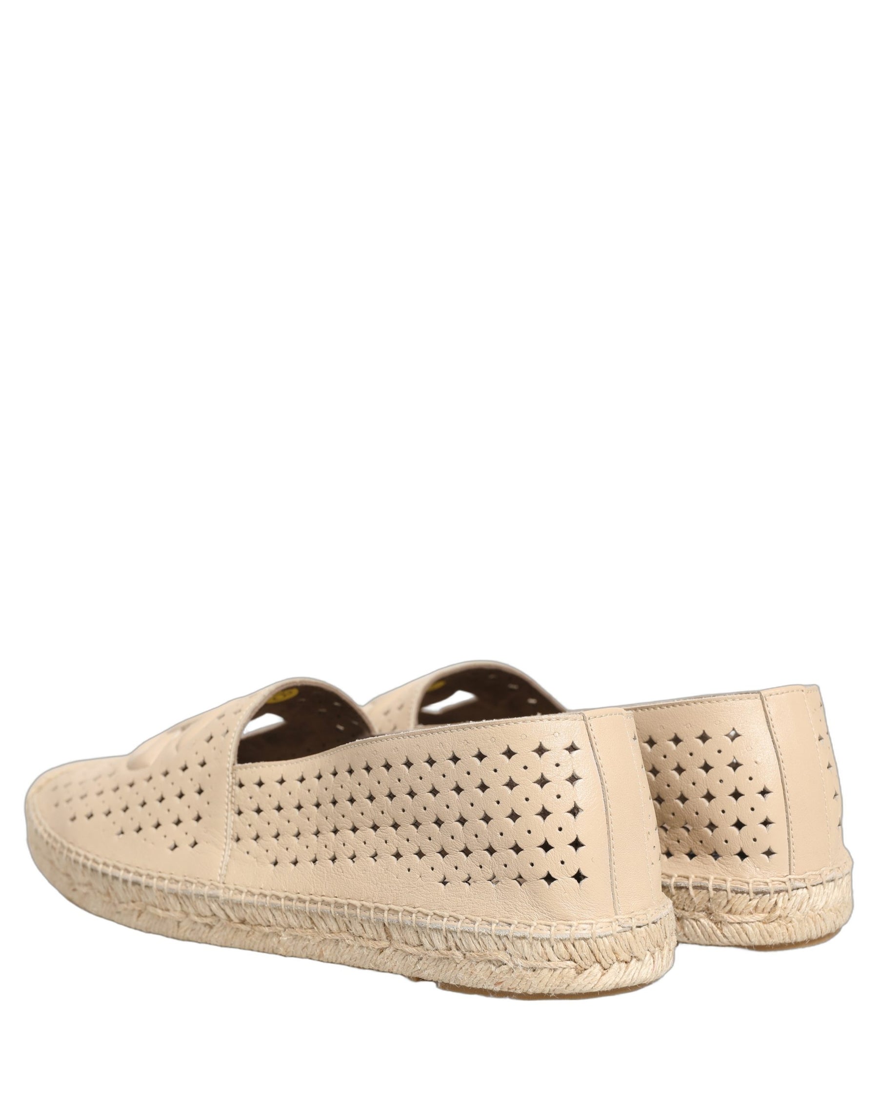 Dolce & Gabbana Beige Leather Cutout Logo Espadrilles Shoes | Regal Royce