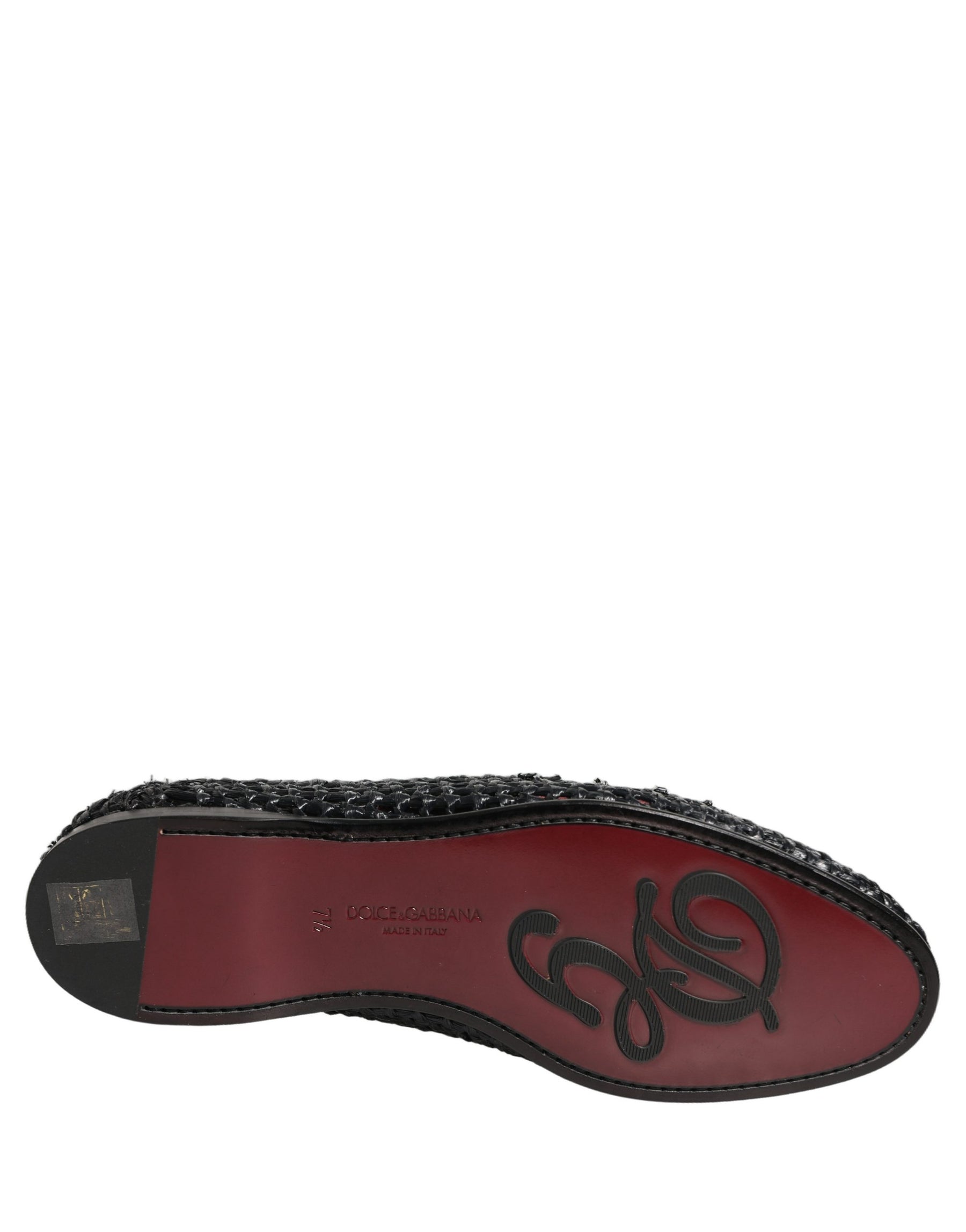 Dolce & Gabbana Black Woven Raffia Slip On Loafers Shoes | Regal Royce