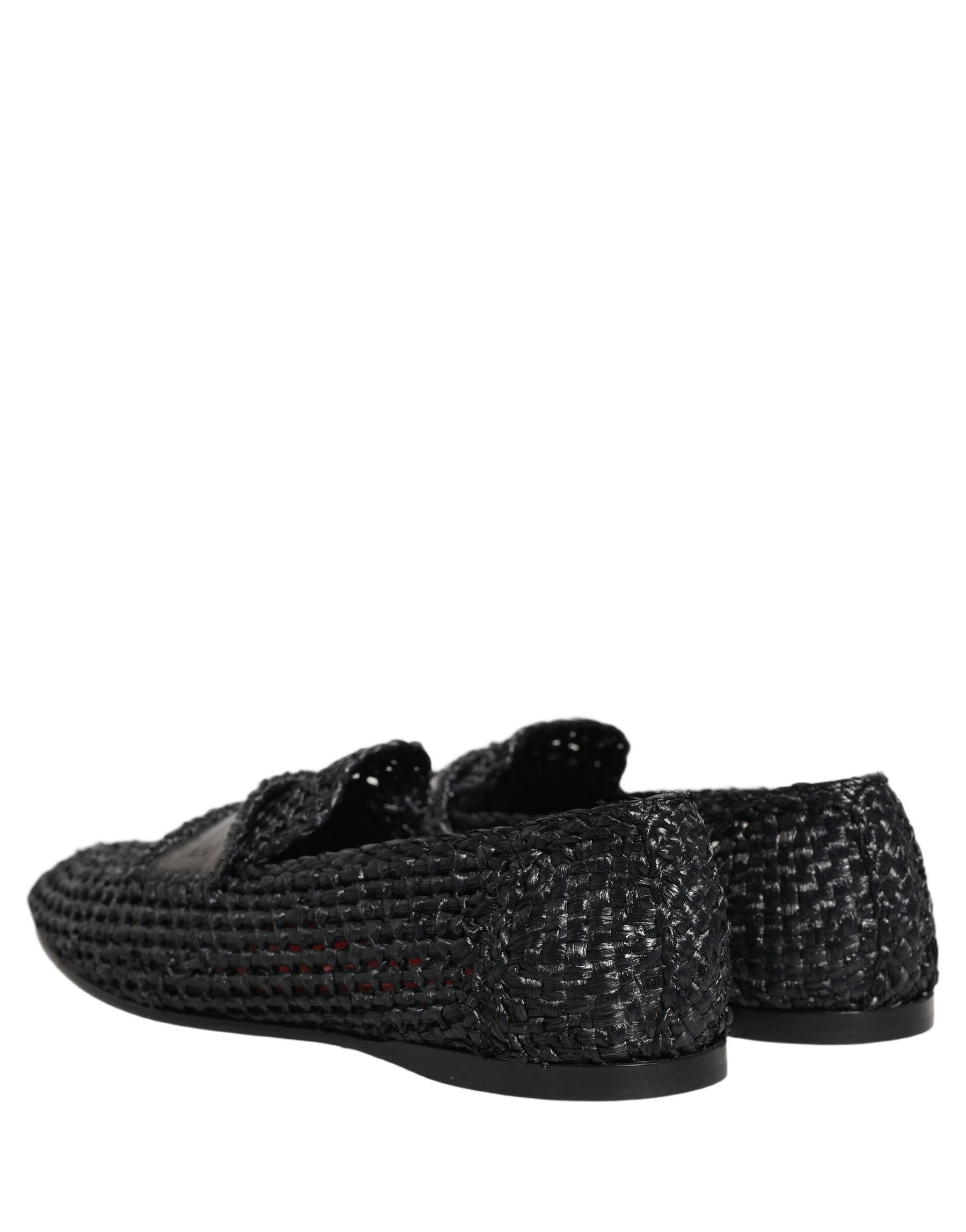 Dolce & Gabbana Black Woven Raffia Slip On Loafers Shoes | Regal Royce