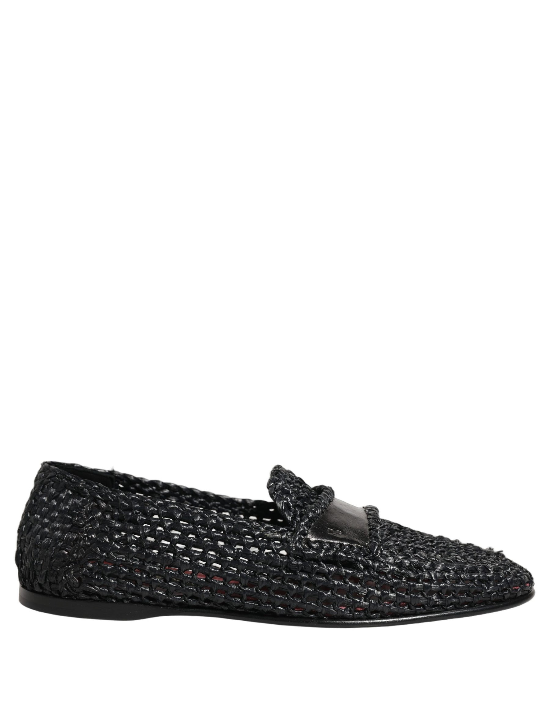 Dolce & Gabbana Black Woven Raffia Slip On Loafers Shoes | Regal Royce