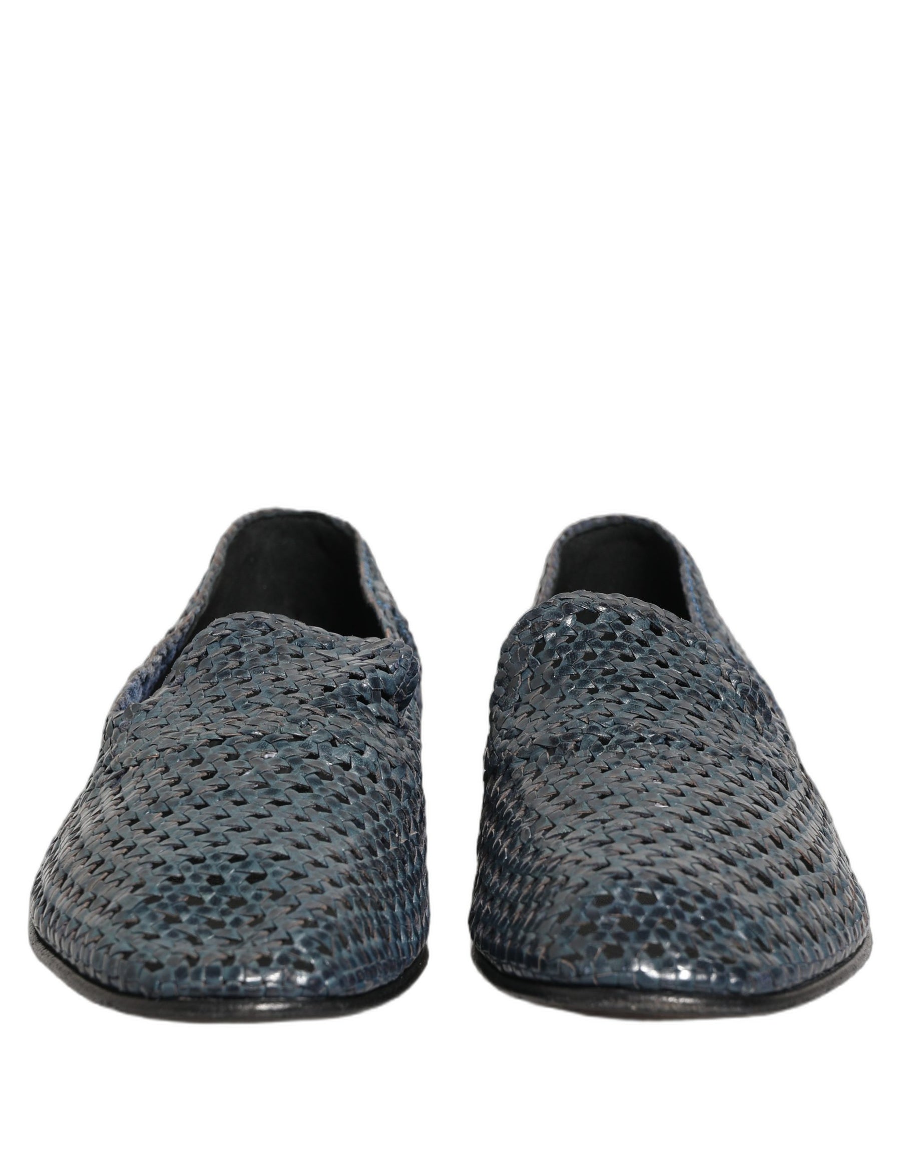 Dolce & Gabbana Blue Woven Raffia Slip On Loafers Men Shoes | Regal Royce