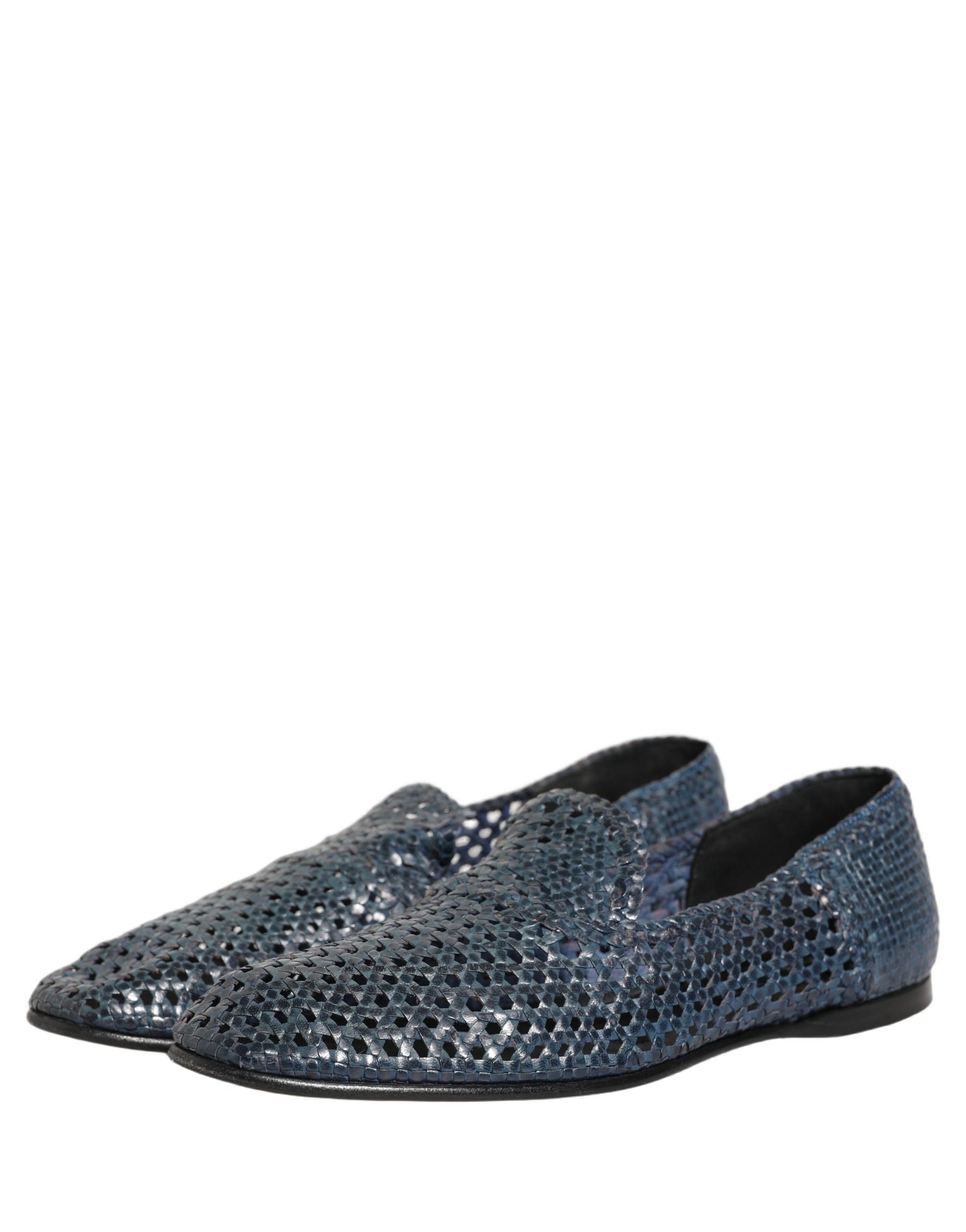 Dolce & Gabbana Blue Woven Raffia Slip On Loafers Men Shoes | Regal Royce