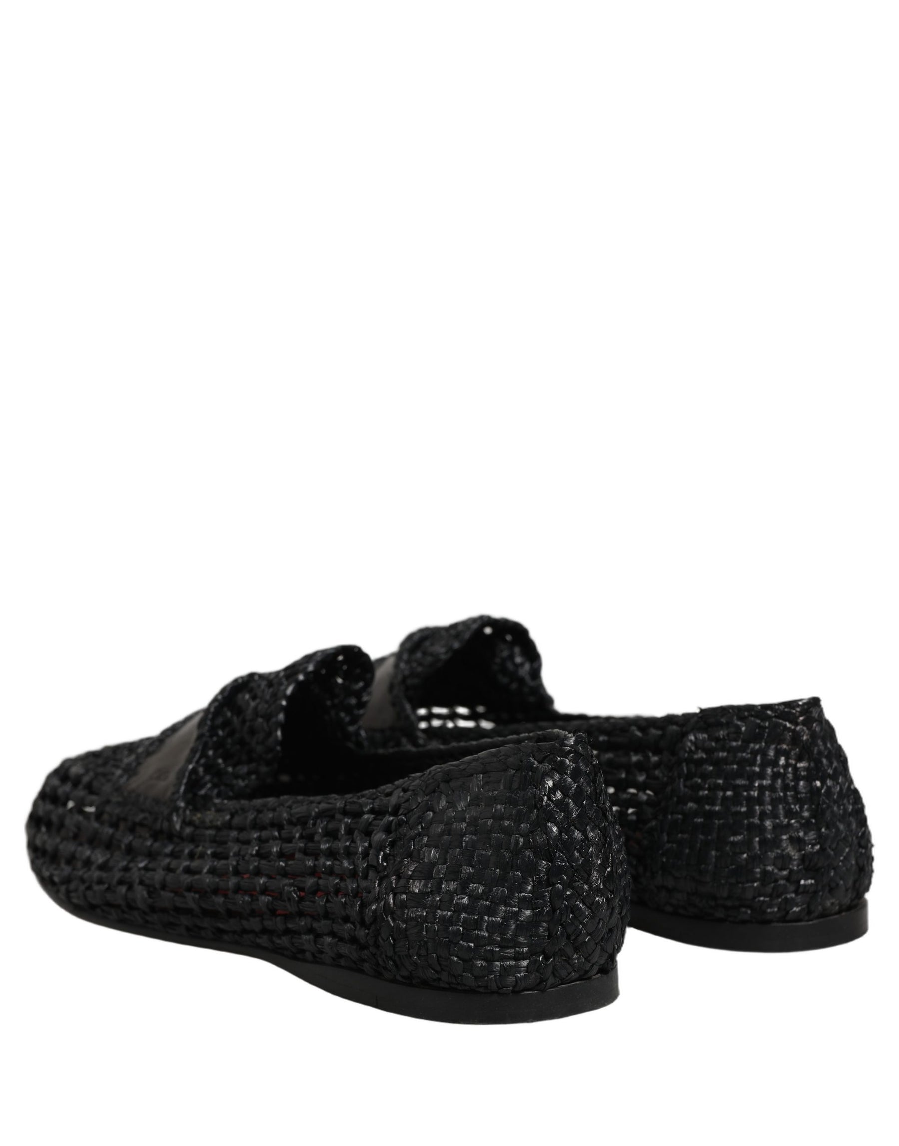 Dolce & Gabbana Black Woven Leather Slip On Loafers Men Shoes | Regal Royce