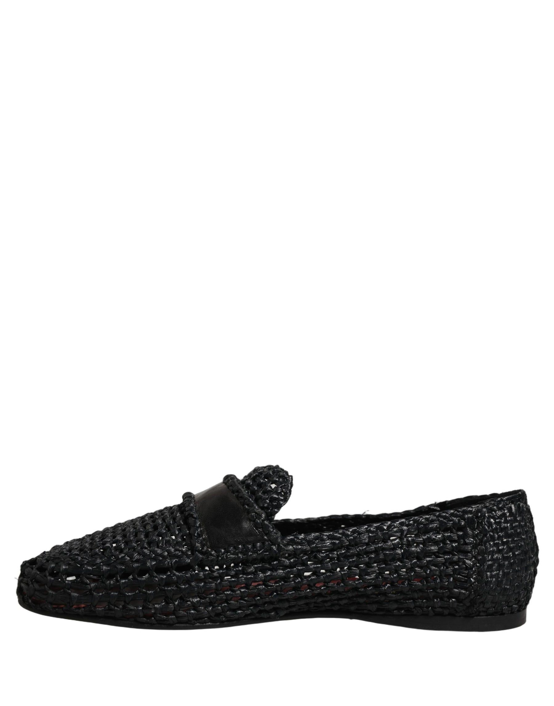 Dolce & Gabbana Black Woven Leather Slip On Loafers Men Shoes | Regal Royce