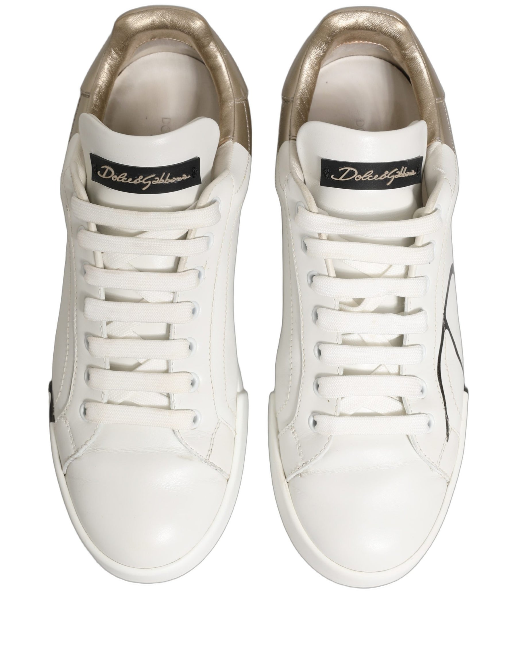 Dolce & Gabbana White Gold Low Top Leather Sneakers Shoes | Regal Royce