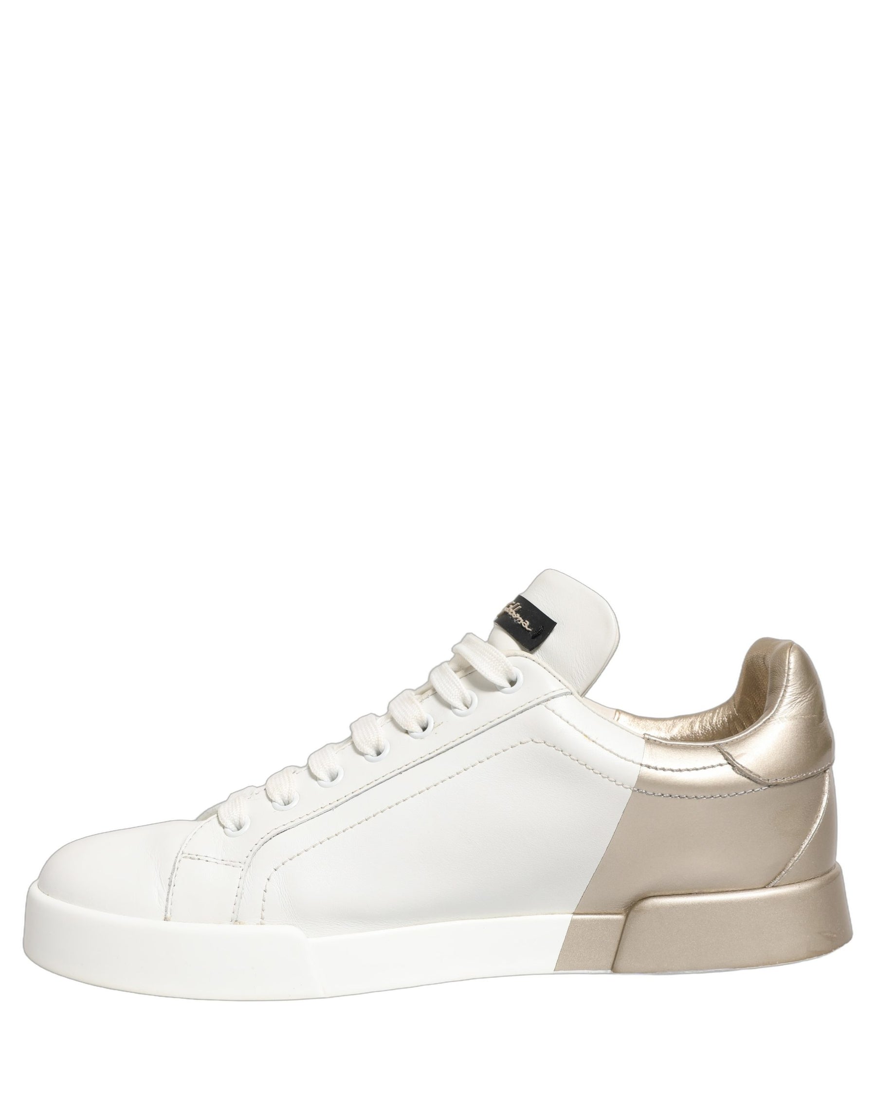 Dolce & Gabbana White Gold Low Top Leather Sneakers Shoes | Regal Royce