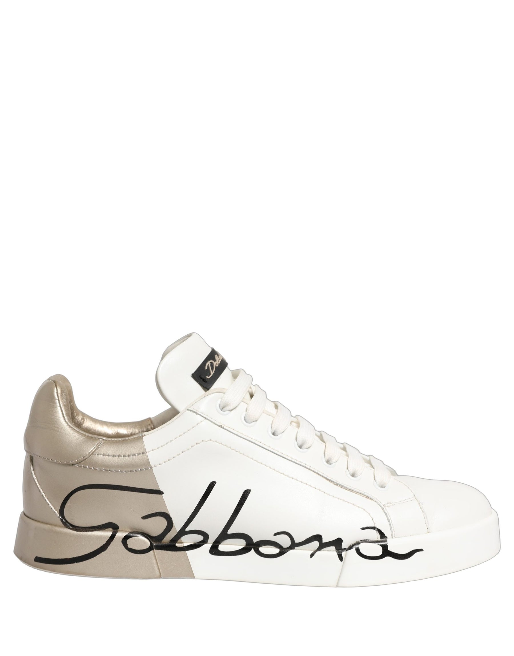 Dolce & Gabbana White Gold Low Top Leather Sneakers Shoes | Regal Royce