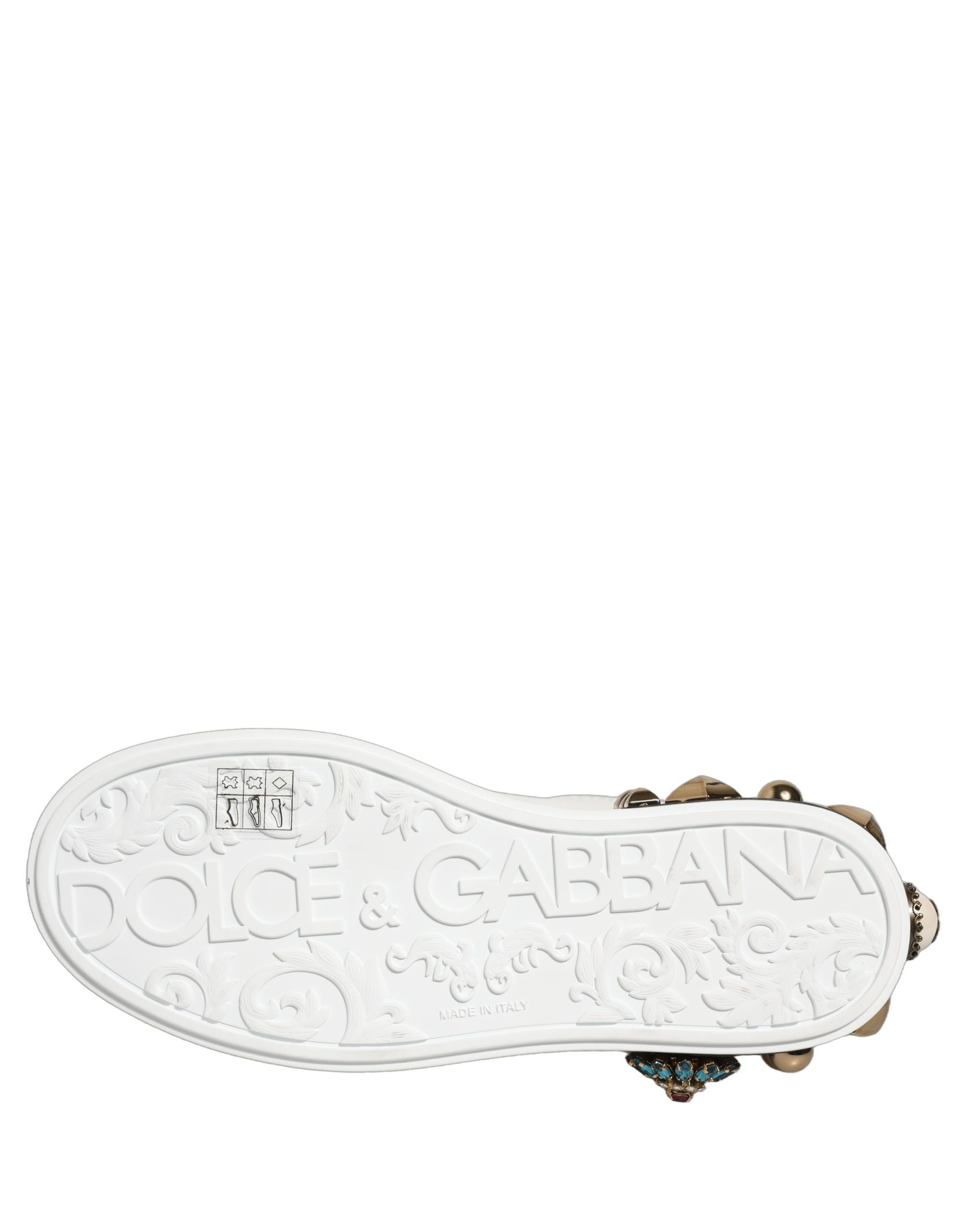 Dolce & Gabbana White Gold Studded Portofino Sneakers Shoes | Regal Royce