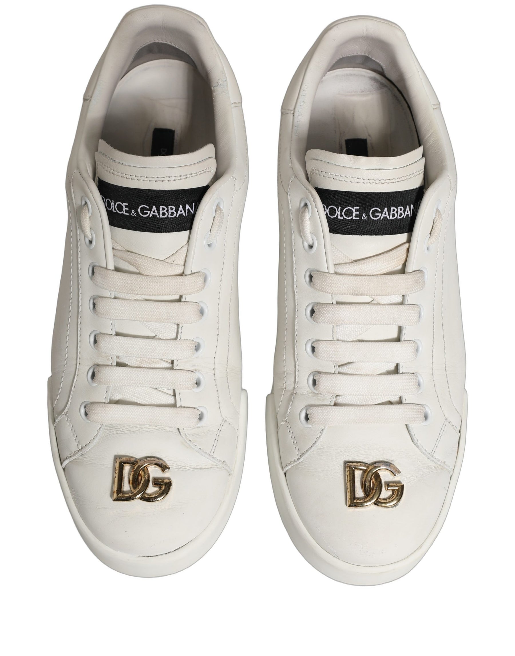Dolce & Gabbana White Leather Logo Plaque Low Top Sneakers Shoes | Regal Royce