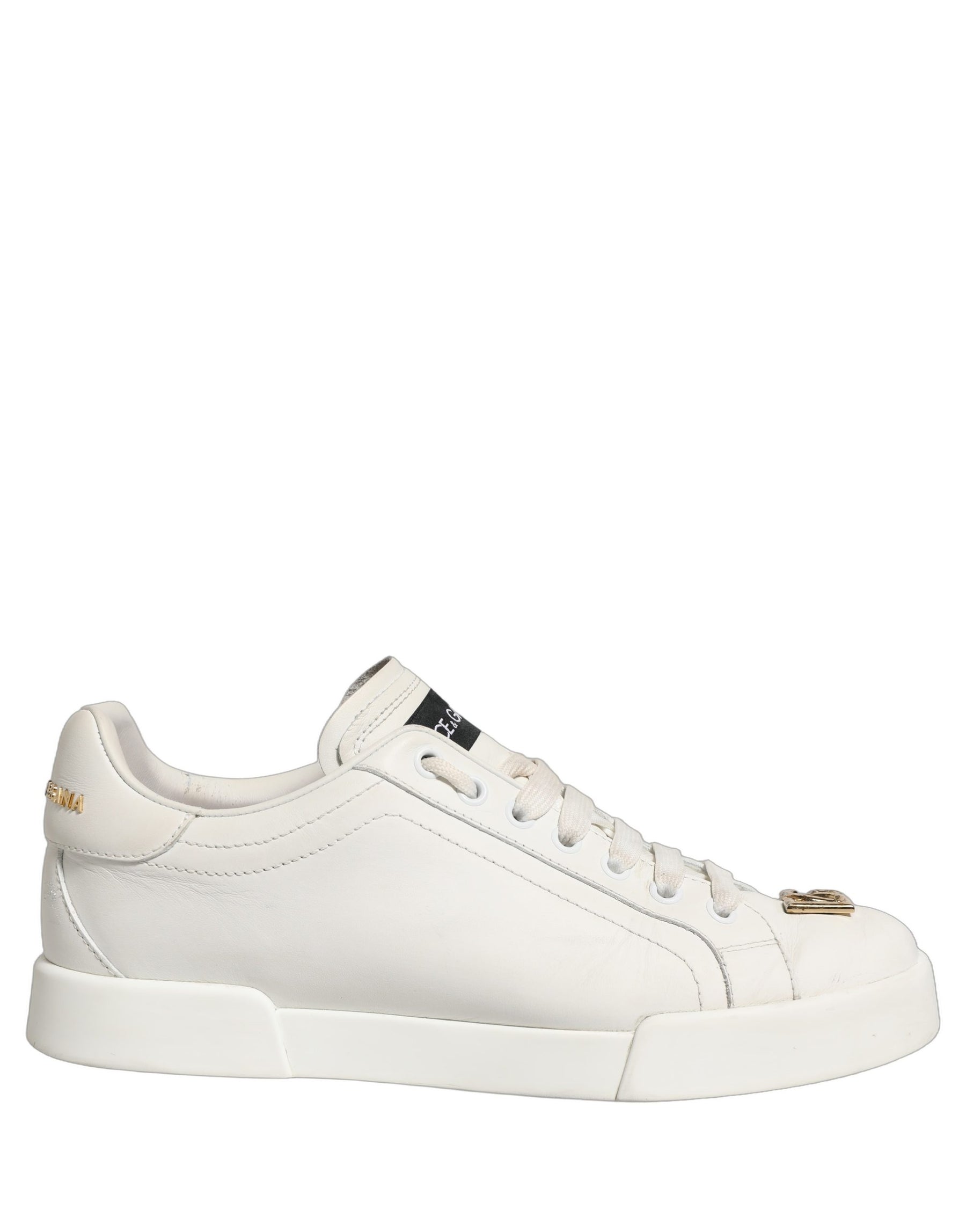 Dolce & Gabbana White Leather Logo Plaque Low Top Sneakers Shoes | Regal Royce