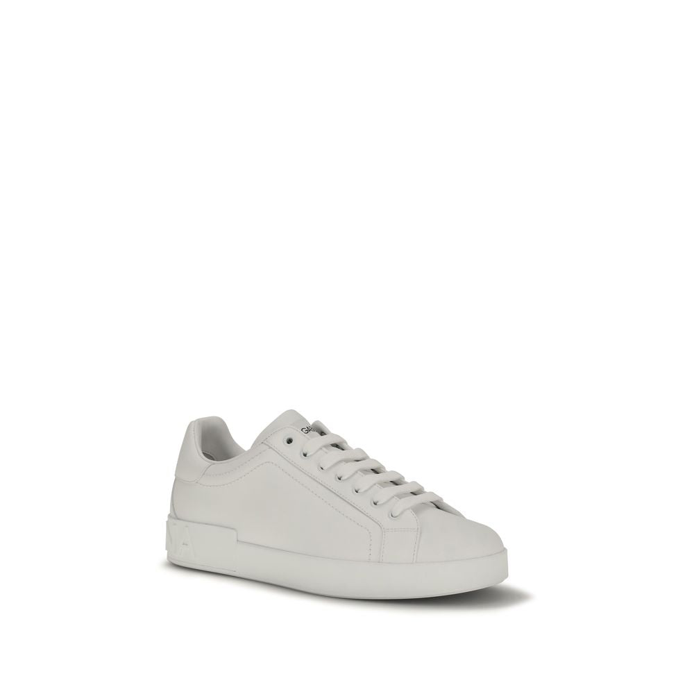 Dolce & Gabbana White Calf Leather Bos Taurus Low Top Sneakers | Regal Royce