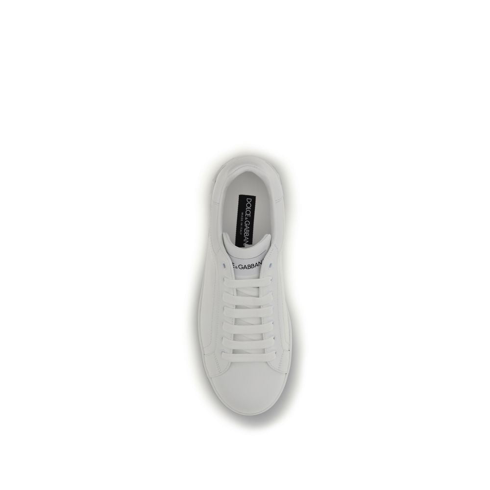 Dolce & Gabbana White Calf Leather Bos Taurus Low Top Sneakers | Regal Royce