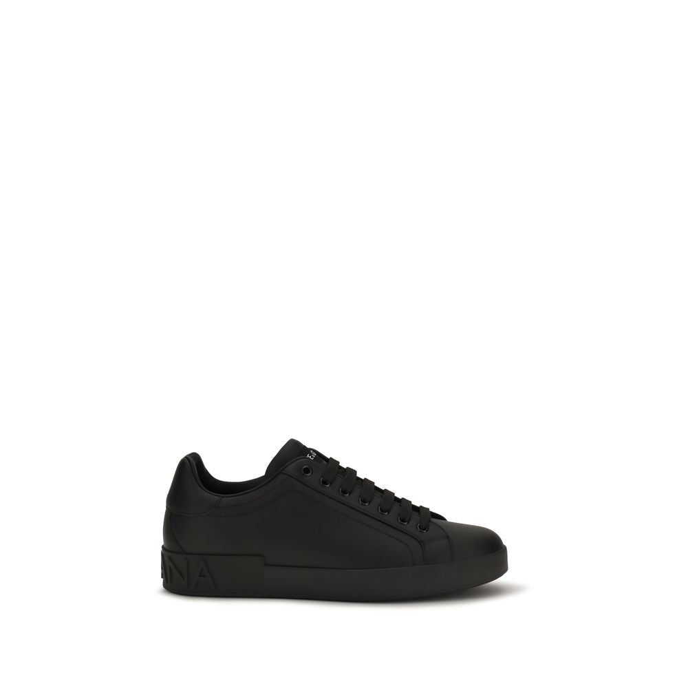 Dolce & Gabbana Black Calf Leather Bos Taurus Low Top Sneakers | Regal Royce