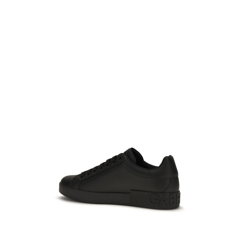 Dolce & Gabbana Black Calf Leather Bos Taurus Low Top Sneakers | Regal Royce