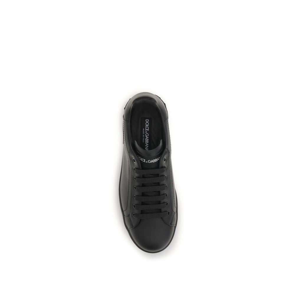 Dolce & Gabbana Black Calf Leather Bos Taurus Low Top Sneakers | Regal Royce