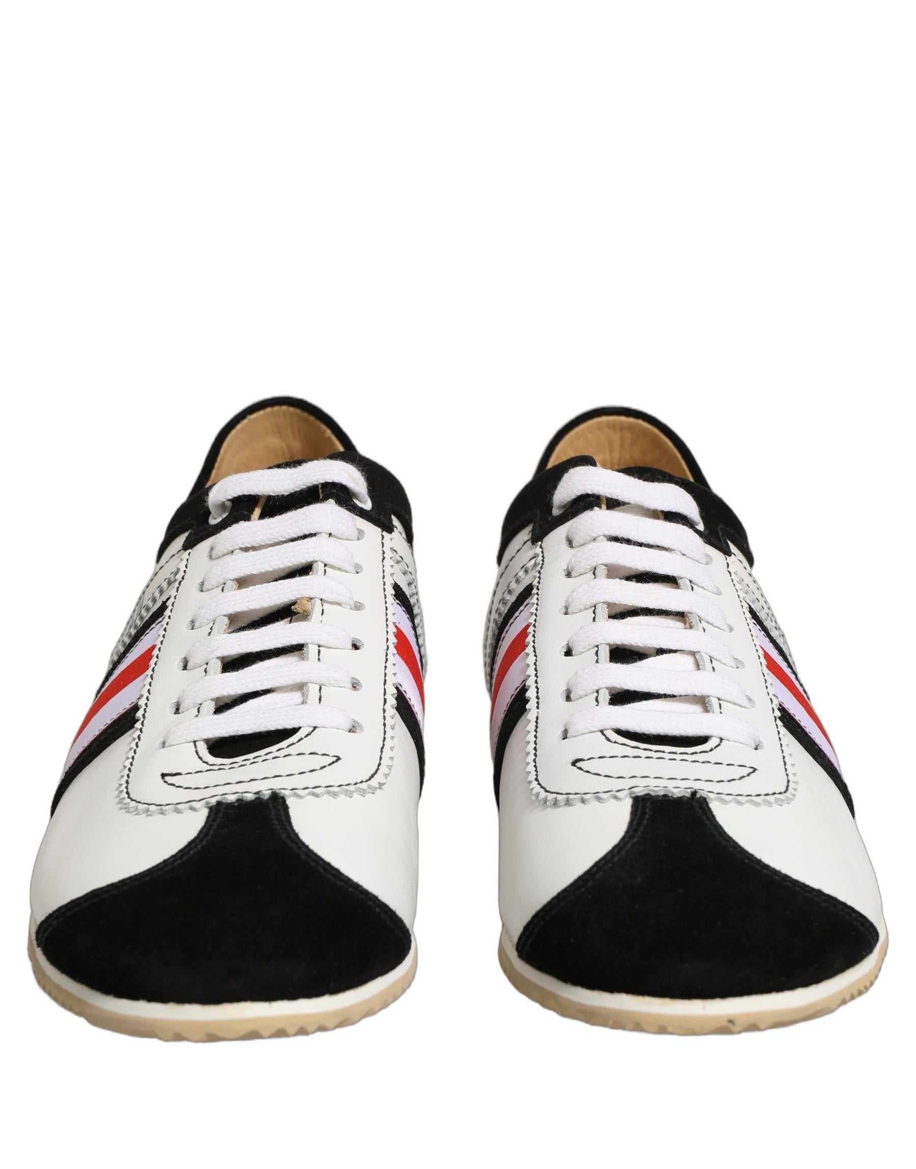 Dolce & Gabbana Black White Leather Suede Low Top Sneakers Shoes | Regal Royce